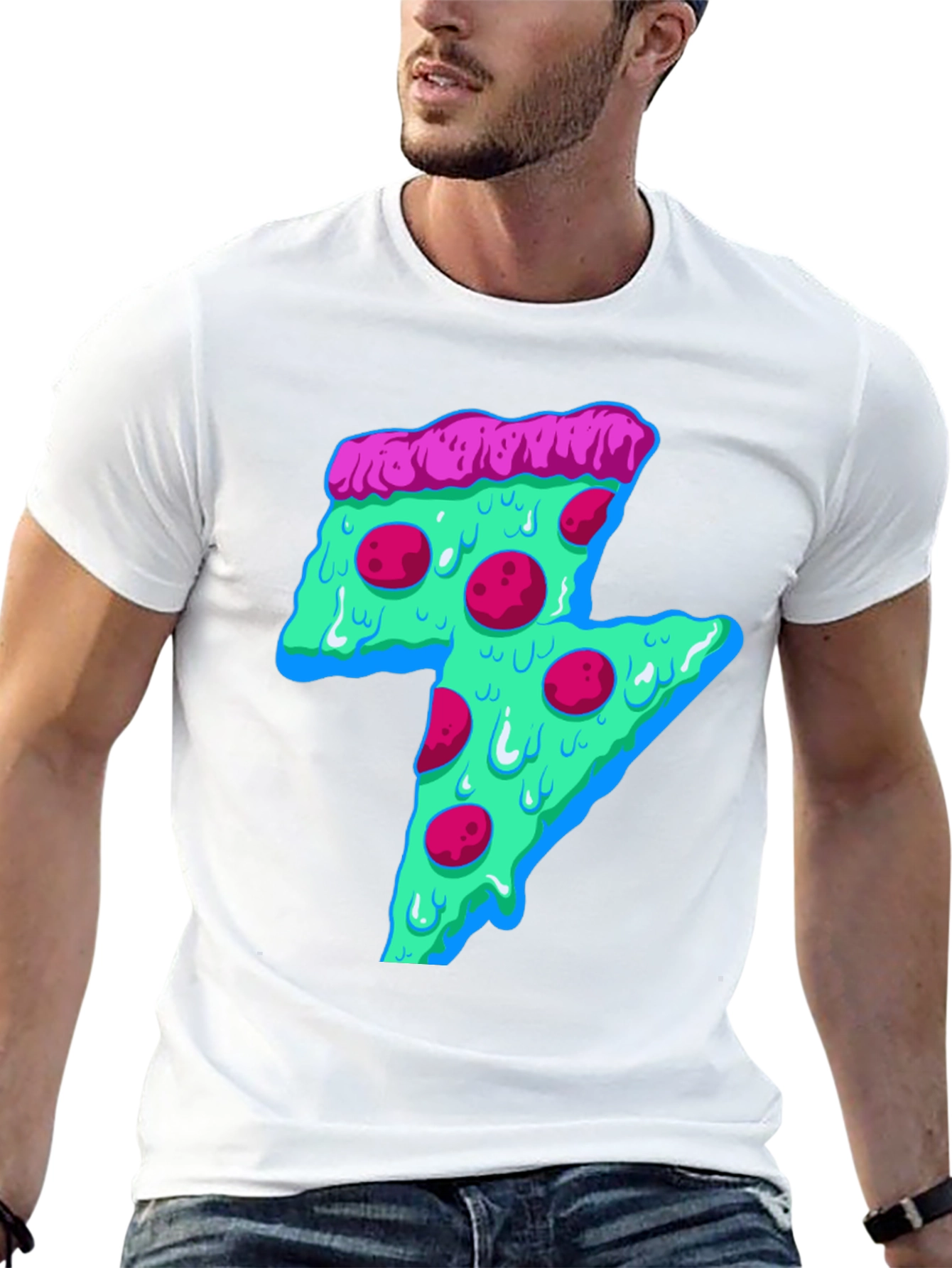 Black Neon Pizza Lightning Bolt Graphic Tee view 13