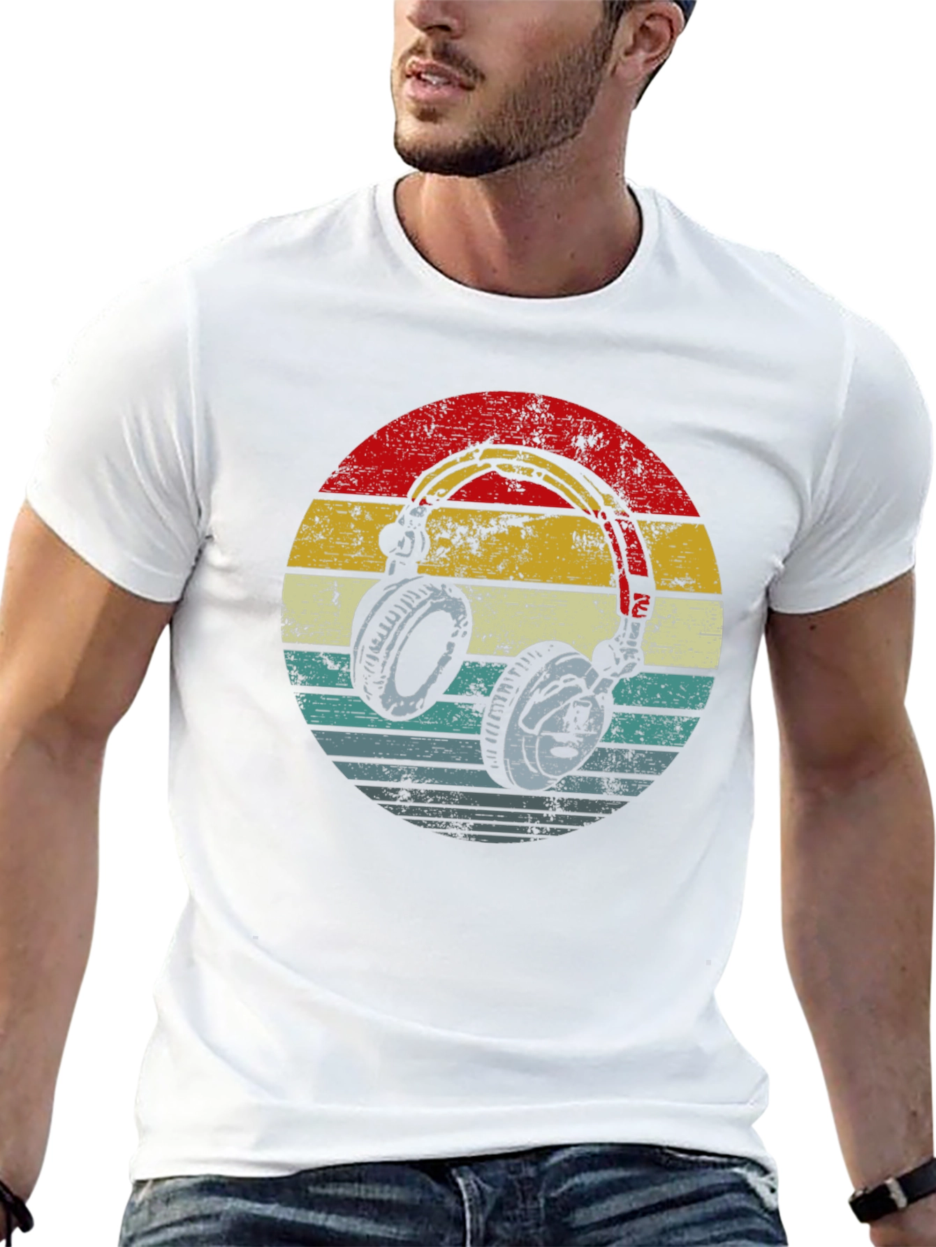 Black Retro Headphones Graphic Tee - Black view 13