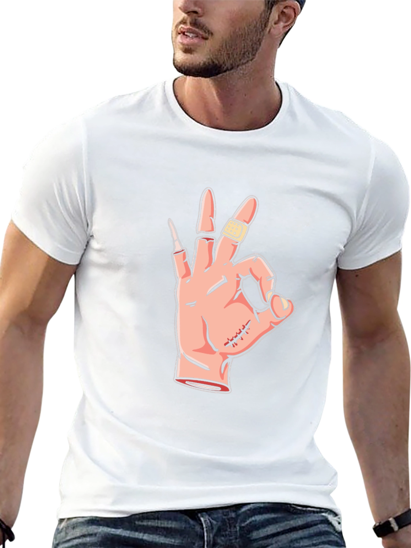 Black Humorous "Okay" Hand Gesture Graphic Tee view 13