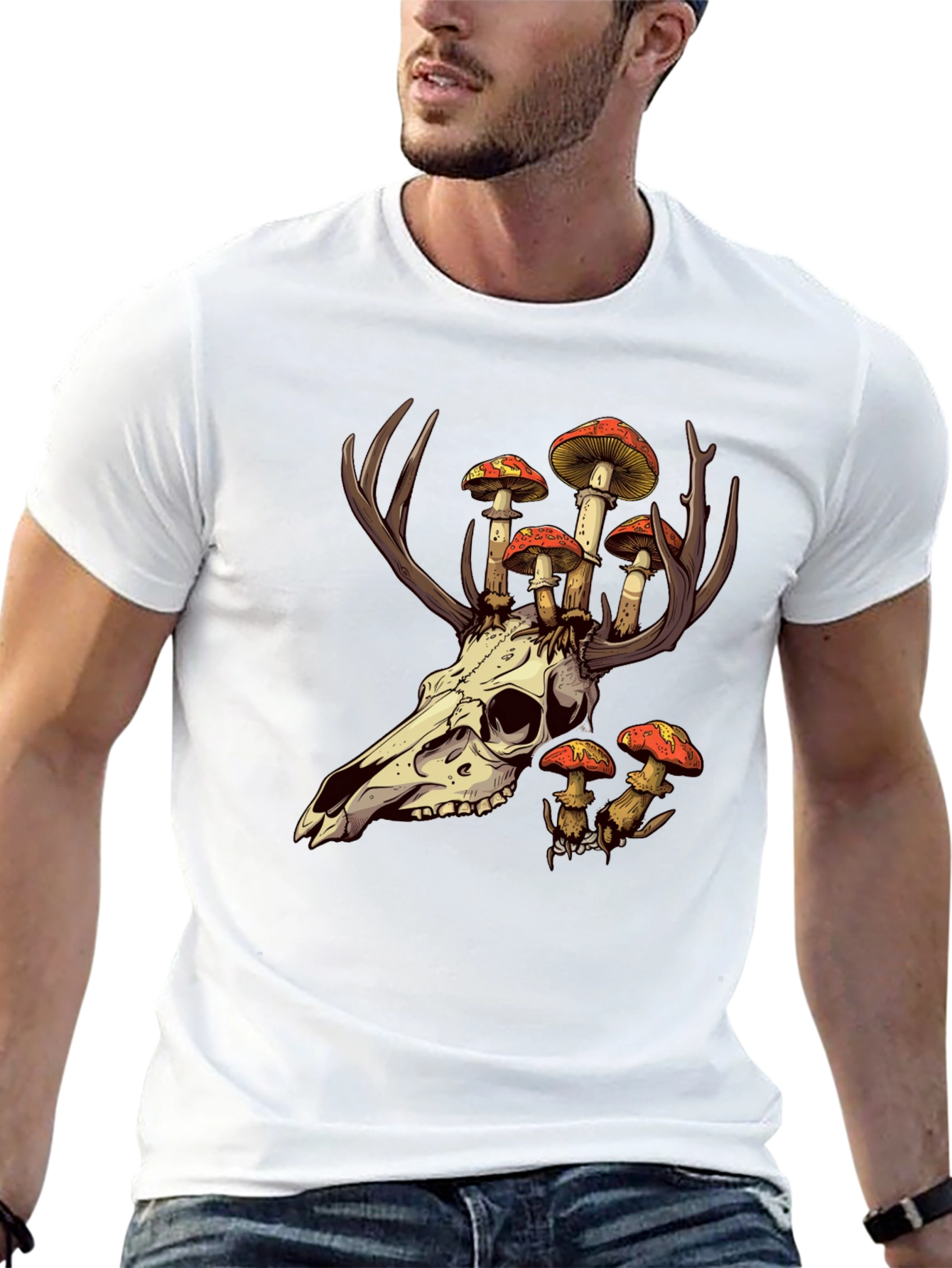 Black Skull and Mushroom T-Shirt - Unique Graphic Tee view 13