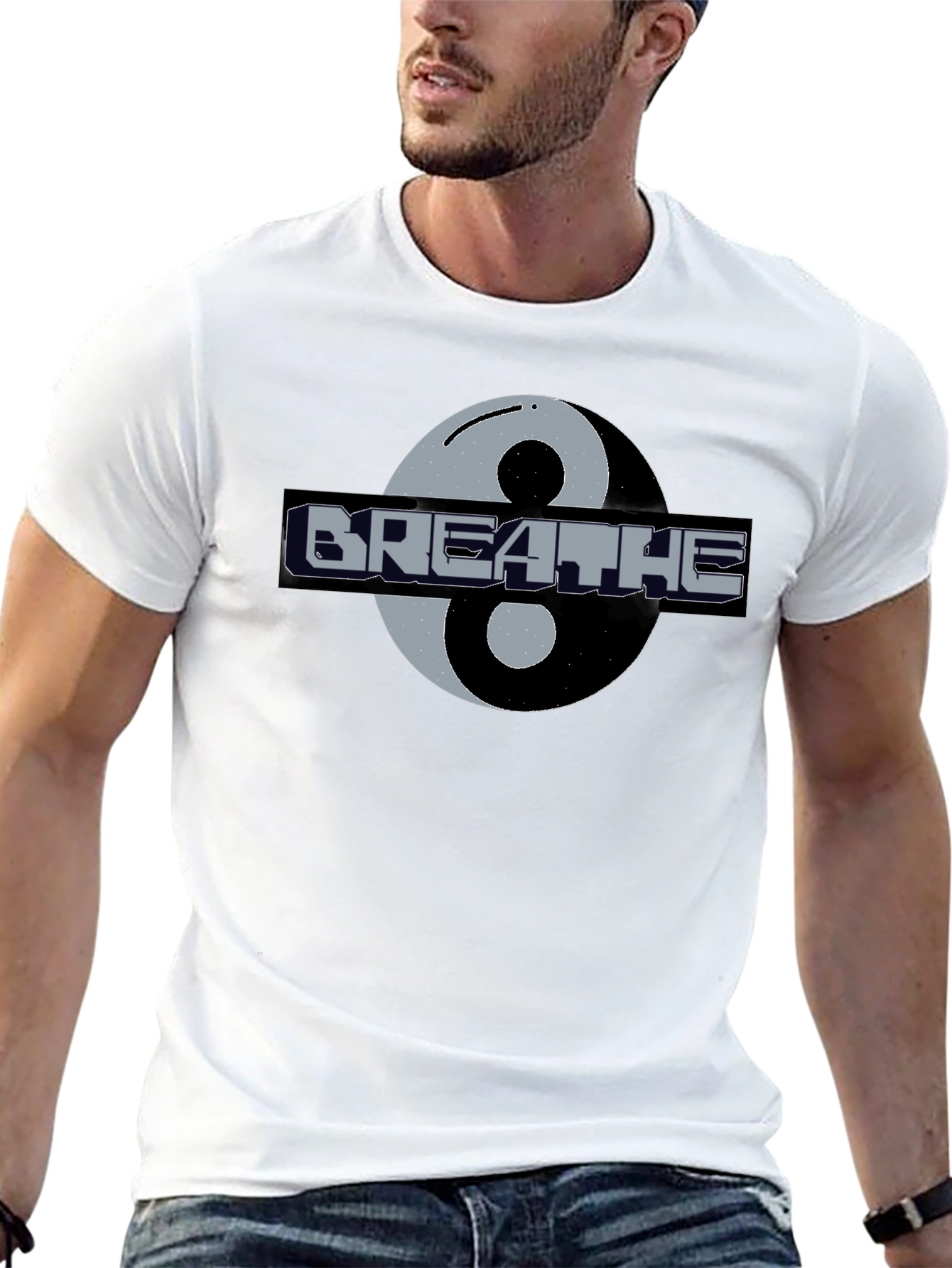 Black Breathe Yin Yang Graphic T-Shirt - Black Casual Tee view 13
