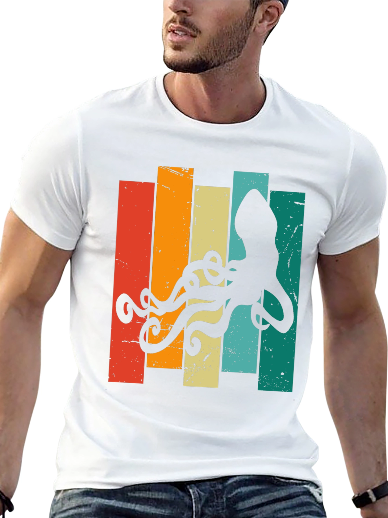 Black Retro Octopus Graphic T-Shirt - Vintage Sea Life Tee view 13