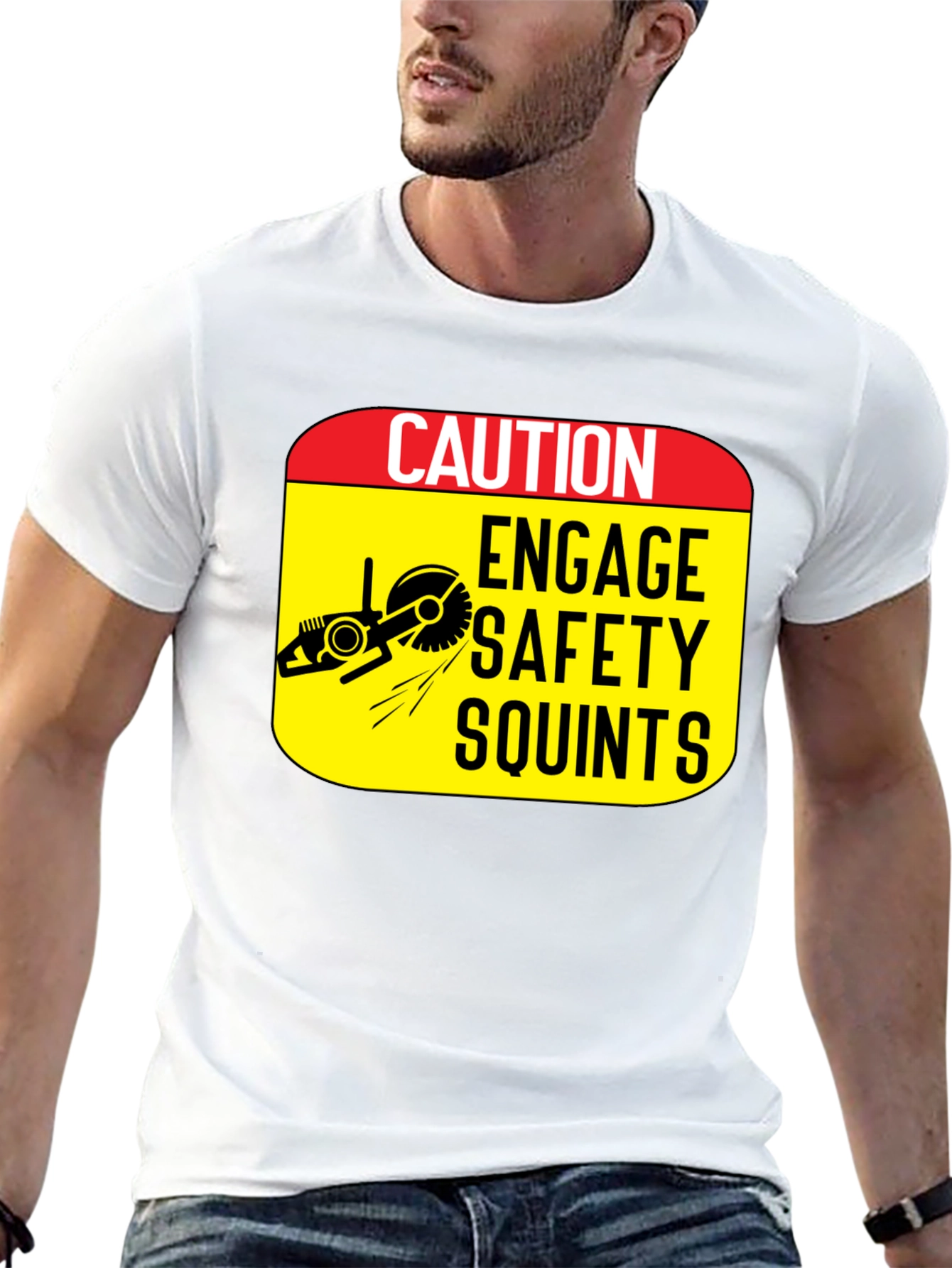 Black Caution Engage Safety Squints T-Shirt view 13