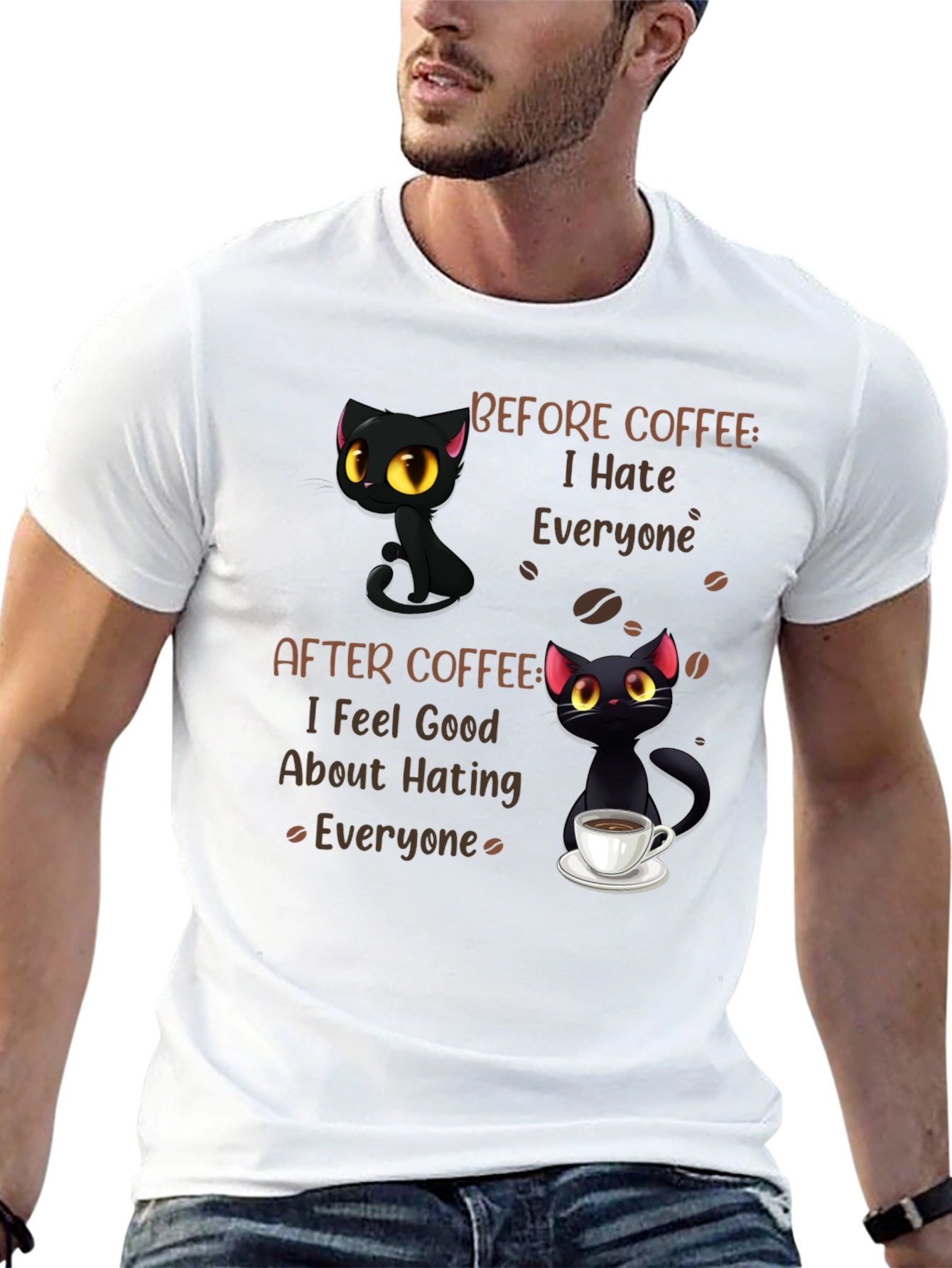 Black Coffee Cat T-Shirt - I Hate Everyone Funny Tee view 13