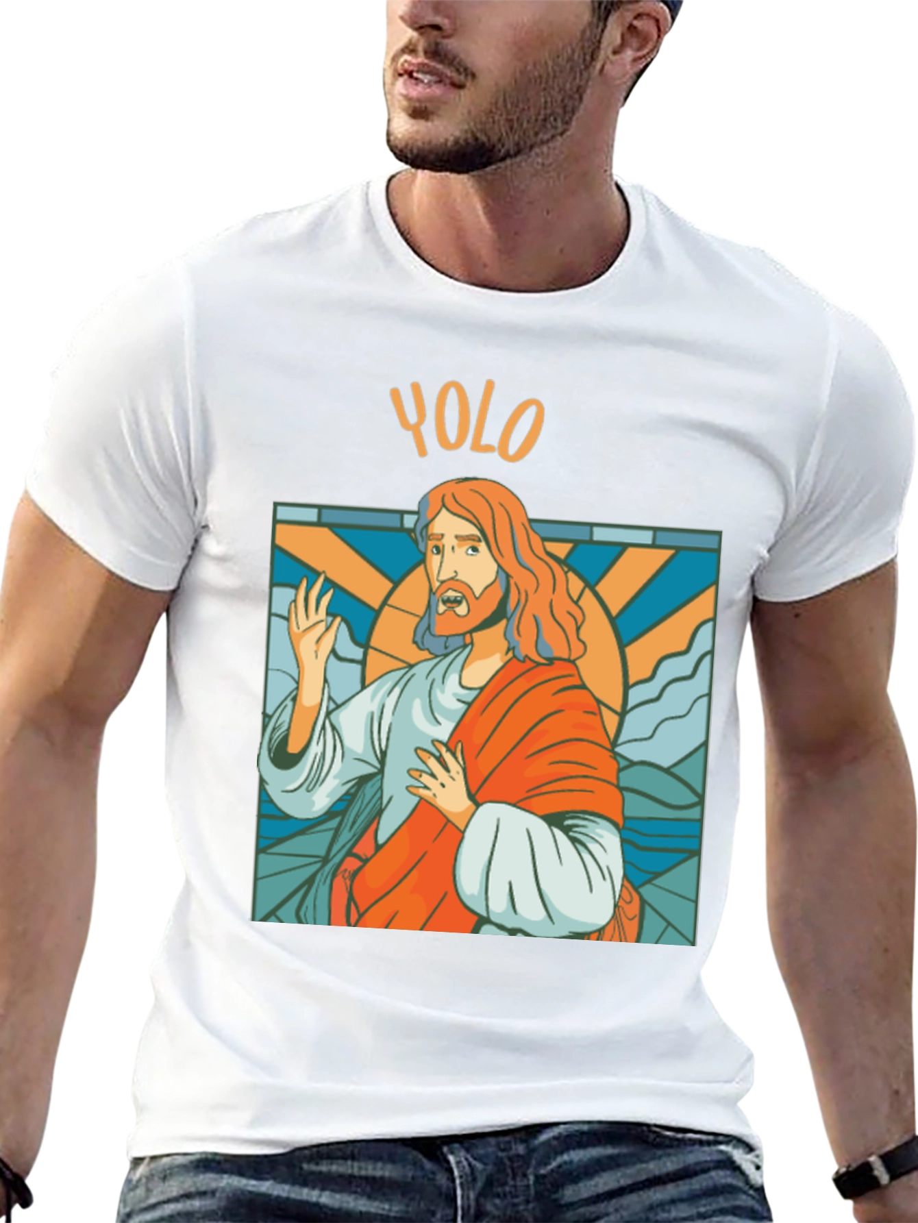 Black YOLO Jesus Graphic Tee - Trendy Novelty T-Shirt view 13