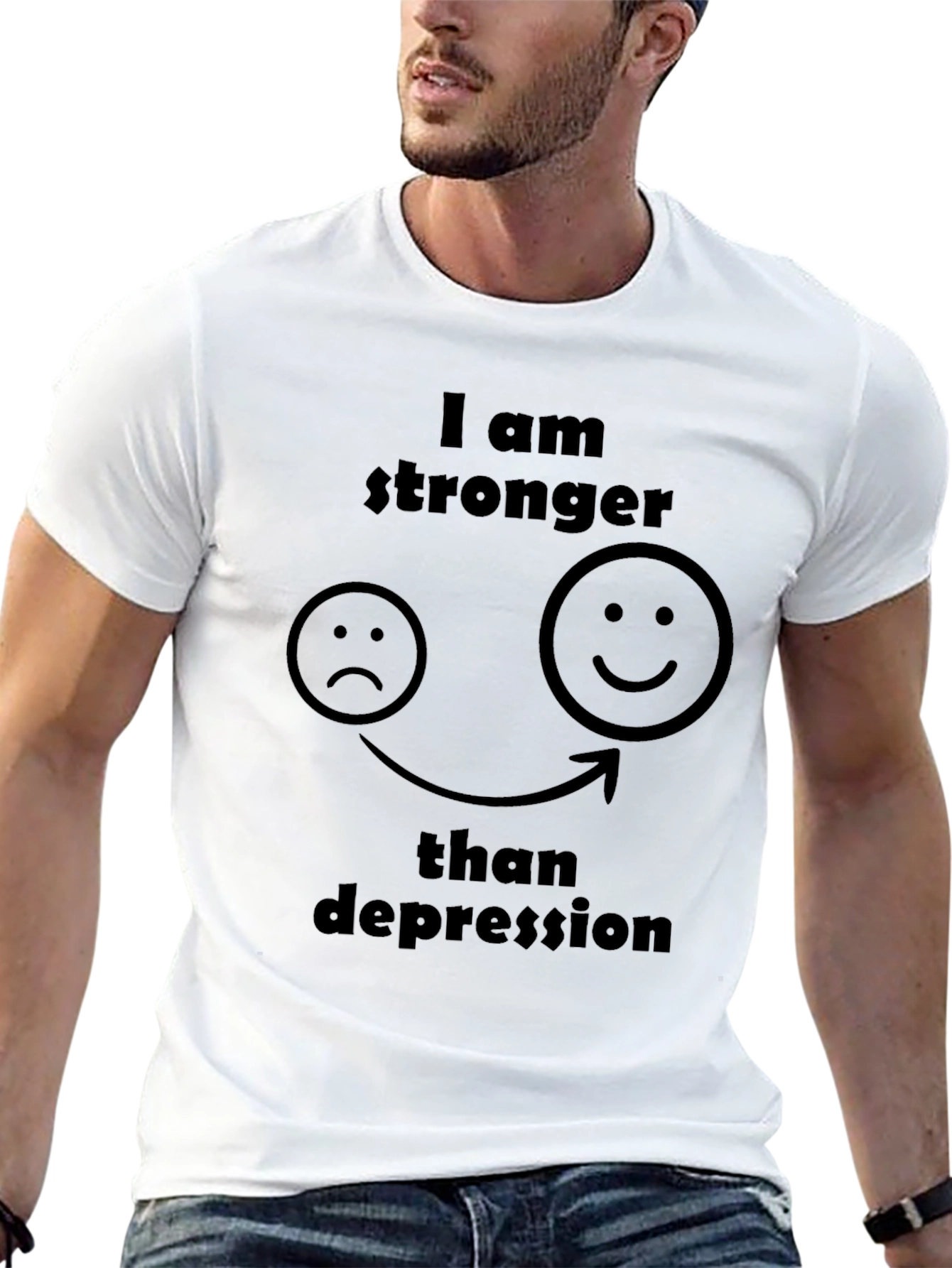 Black Stronger Than Depression Black Graphic T-Shirt view 13