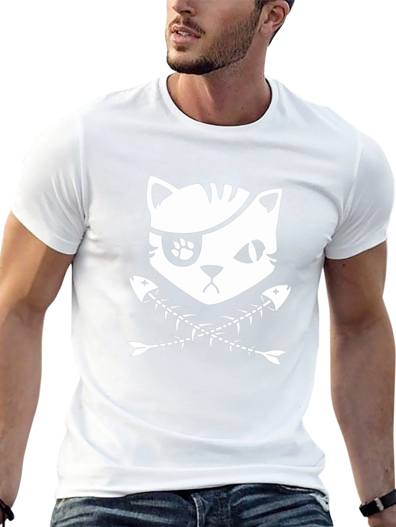 Black Pirate Cat Graphic Tee - Black Cotton T-Shirt view 13