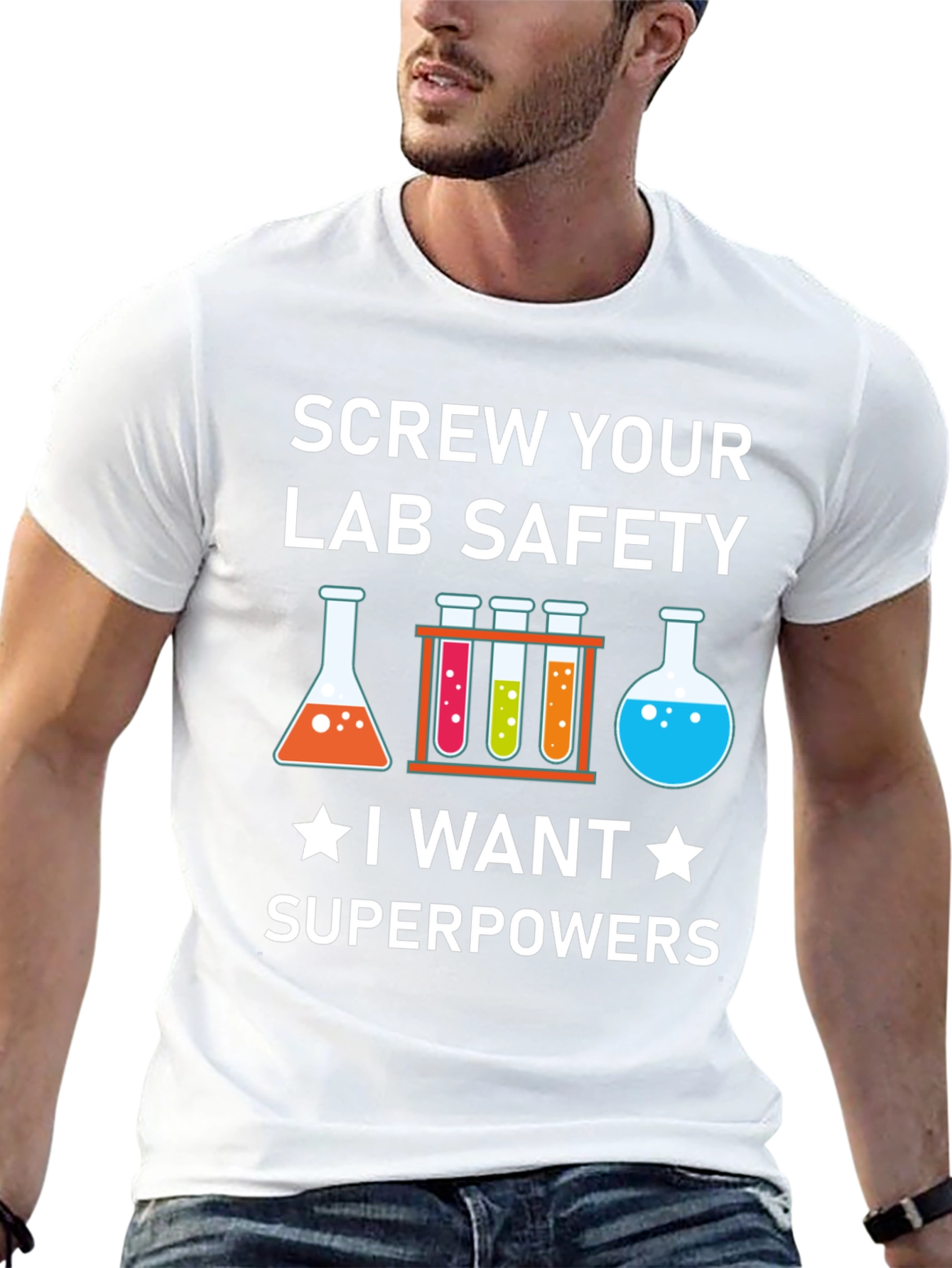 Black Screw Your Lab Safety T-Shirt: Superpowers Graphic Tee view 13