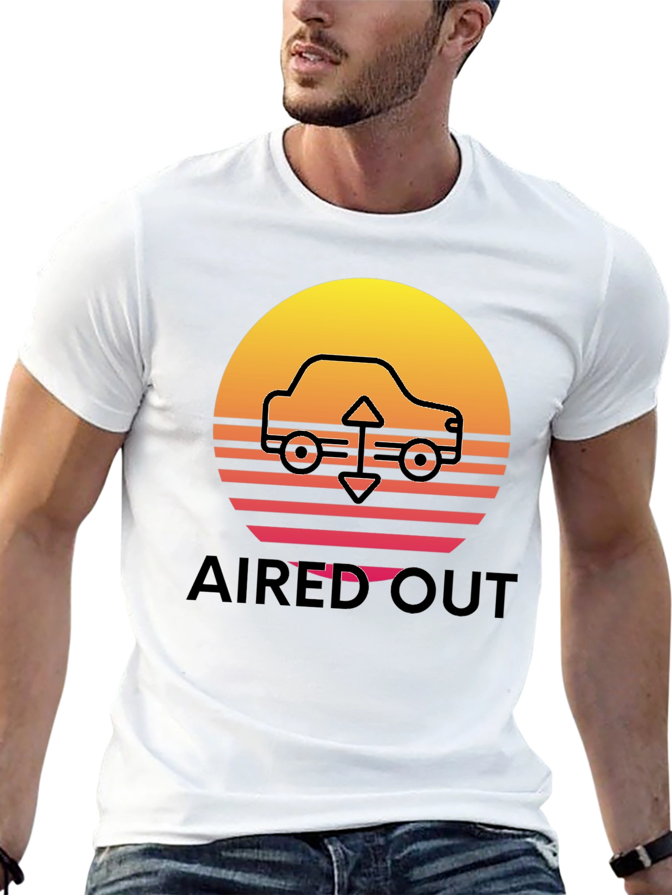 Black Aired Out Car Graphic Tee - Retro Sunset Design view 13
