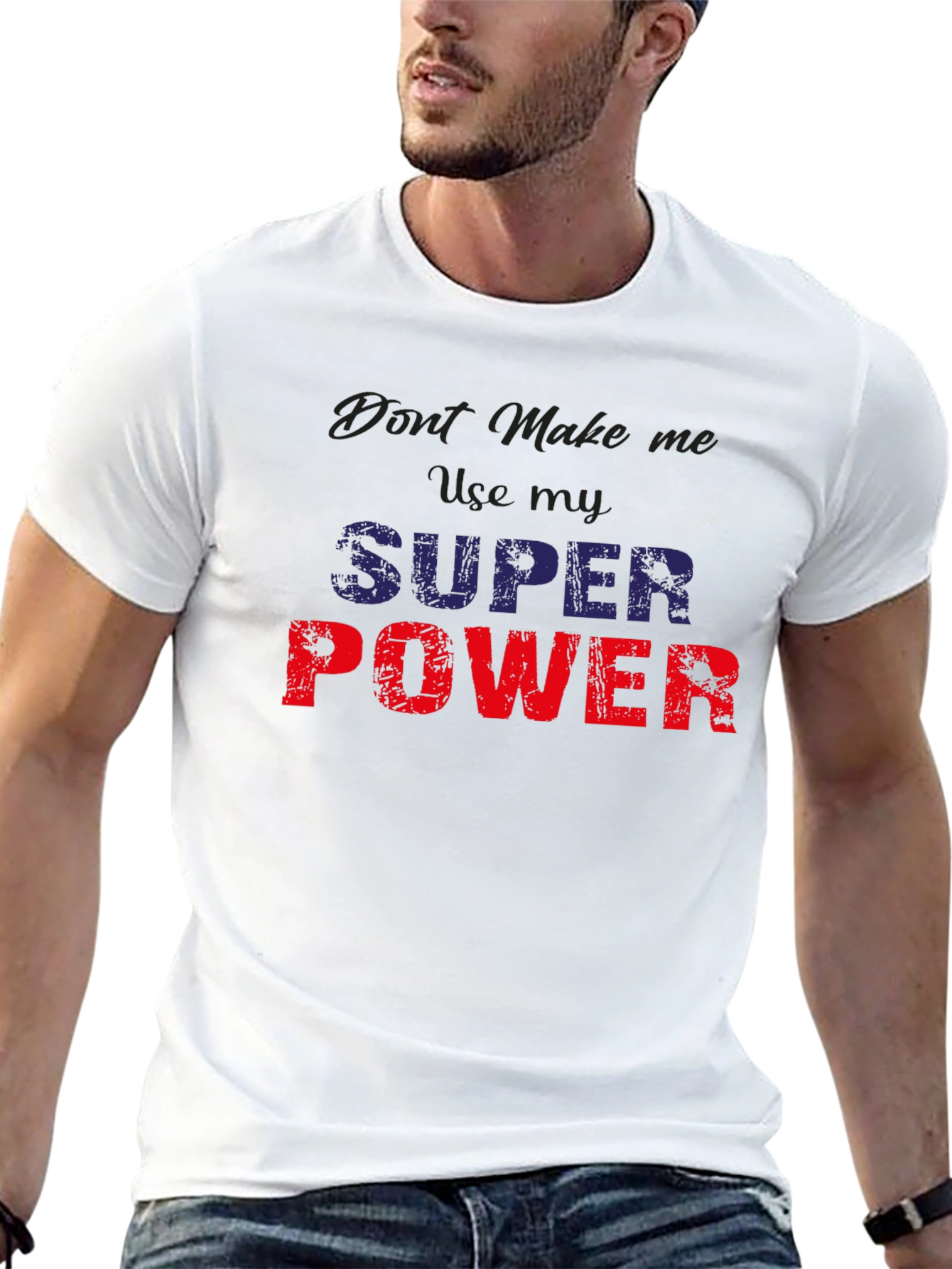 Black Super Power Graphic Tee - Funny Men's T-Shirt view 13
