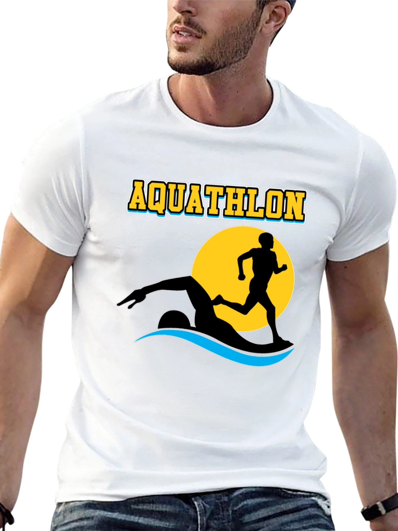 Black Aquathlon T-Shirt: Swim & Run Design view 13