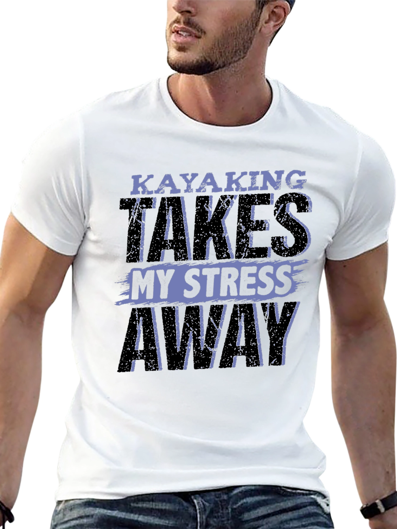 Black Kayaking Takes My Stress Away Graphic T-Shirt view 13