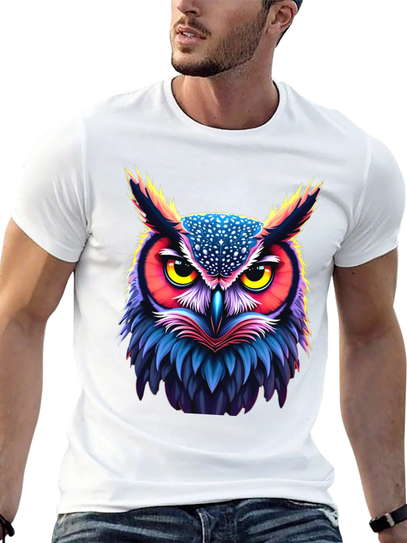 Black Vibrant Owl Graphic Tee - Unisex Black T-Shirt view 13