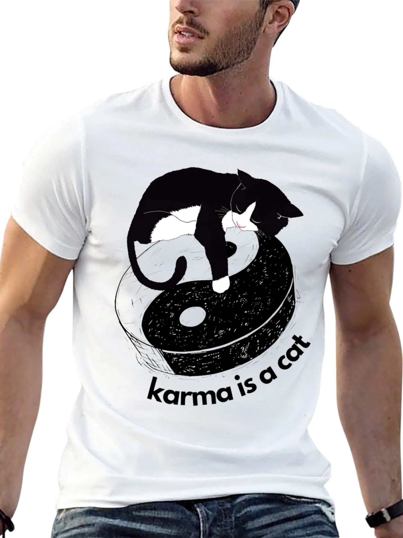 Black Karma is a Cat Graphic Tee - Unisex Black T-Shirt view 13