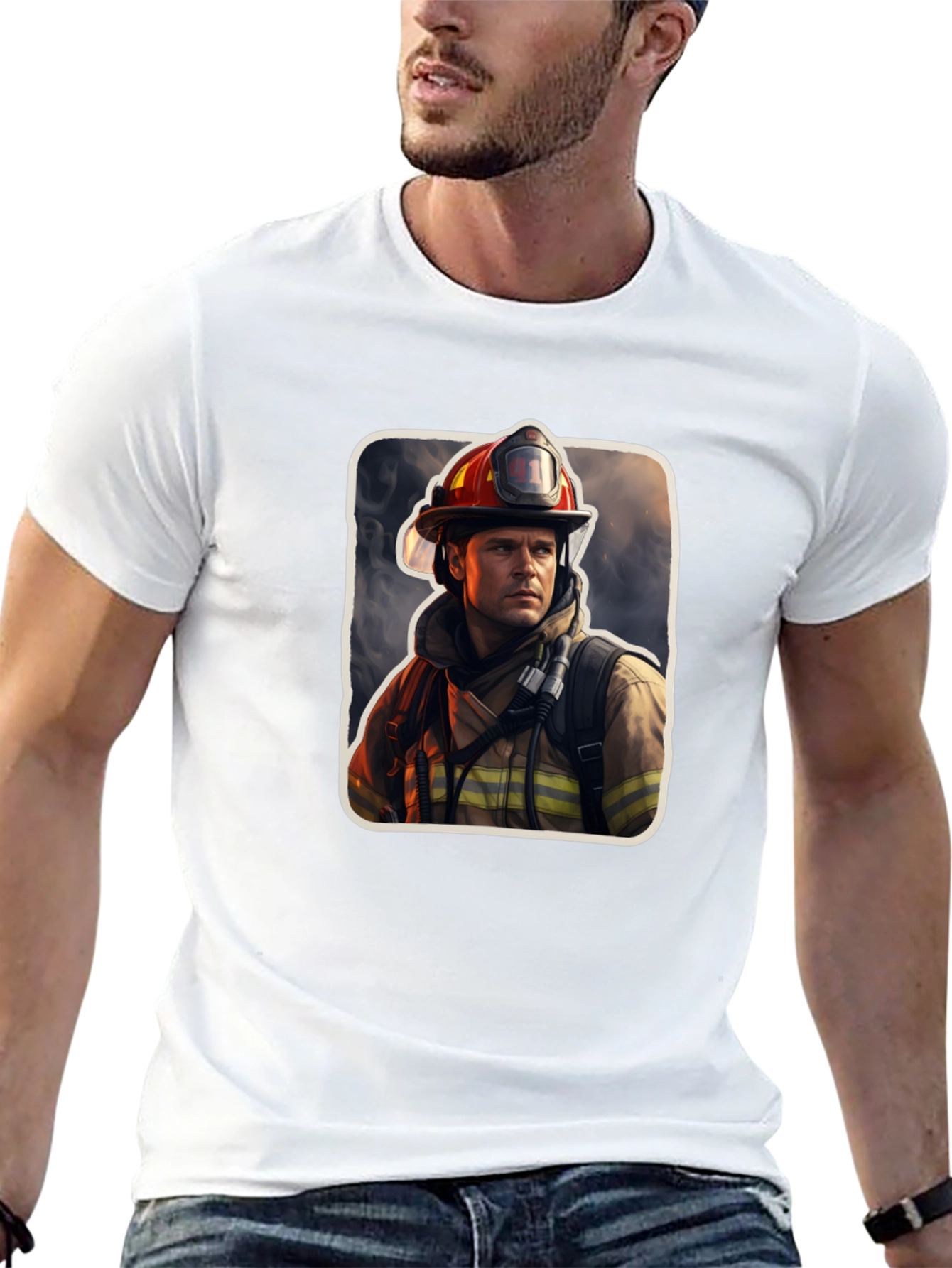 Black Firefighter Graphic Tee - Premium Black Cotton T-Shirt view 13