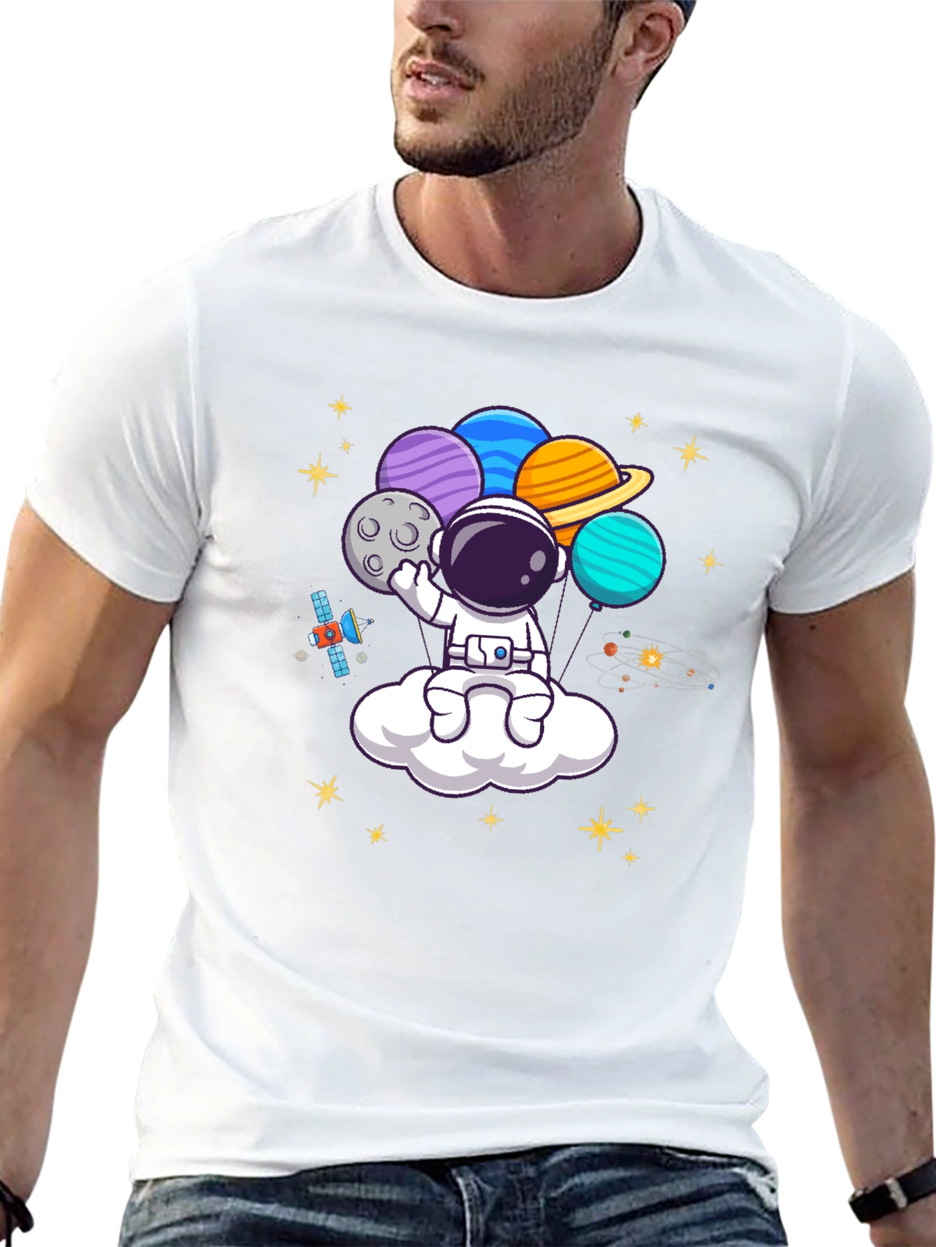 Black Astronaut Planet Balloons Graphic Tee - Black view 13