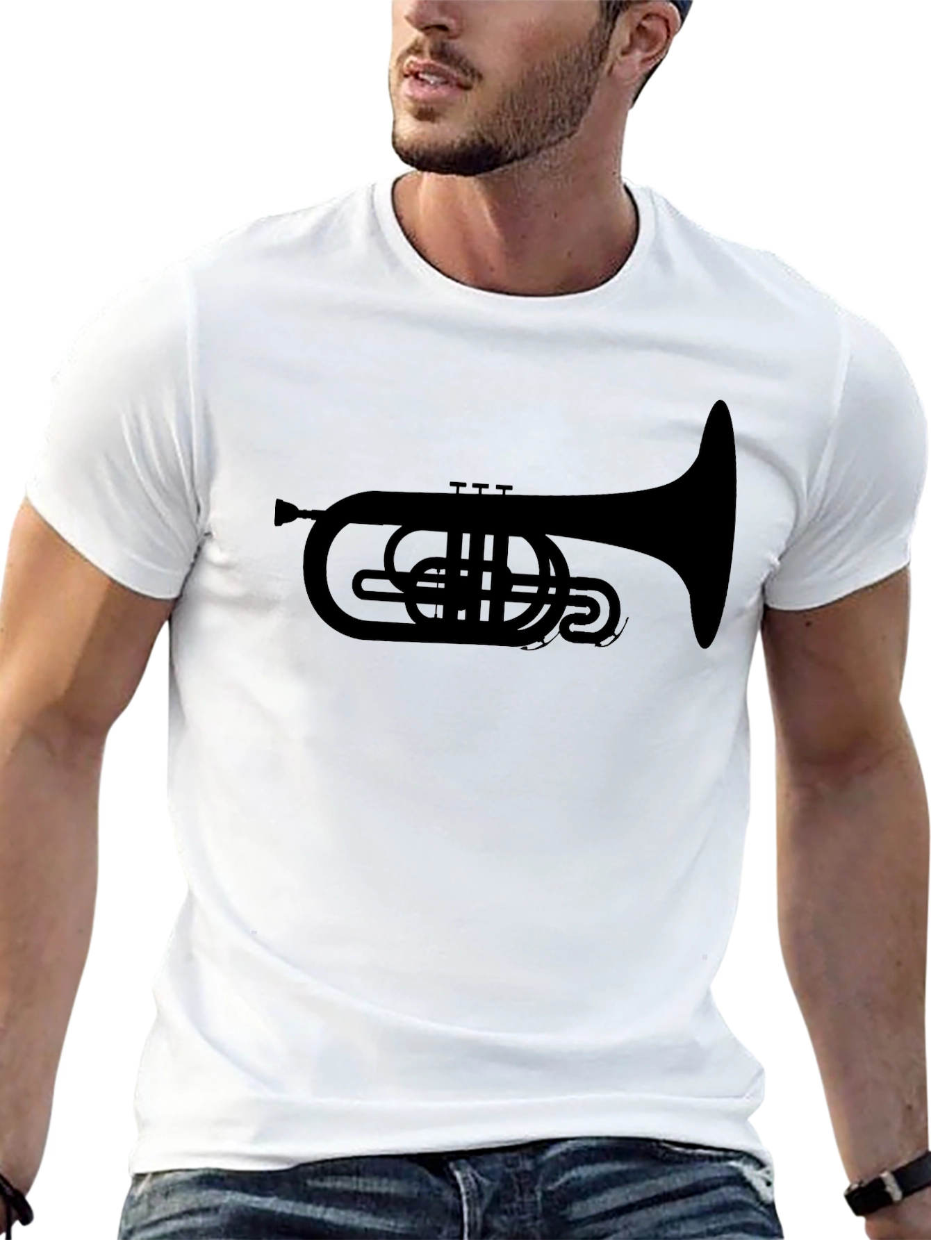 Black Black Trumpet Graphic Tee - Musical Instrument T-Shirt view 13