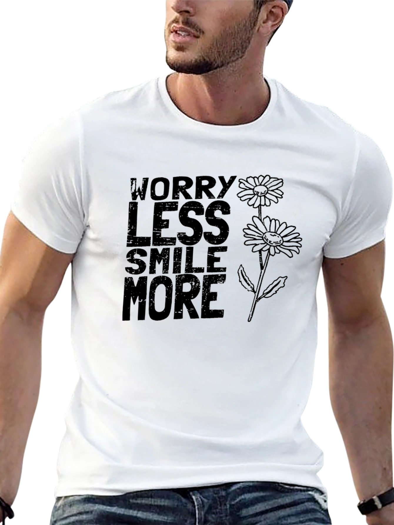 Black Worry Less Smile More Graphic T-Shirt view 13