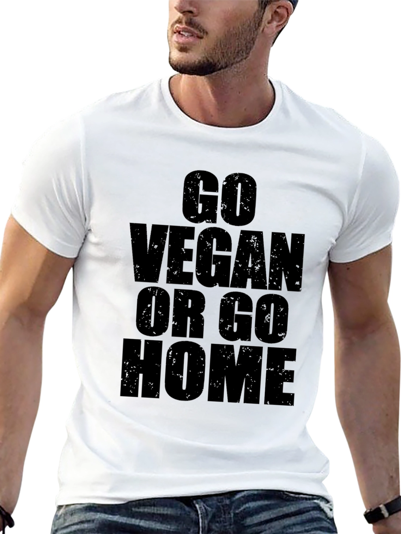 Black Go Vegan Or Go Home Graphic T-Shirt view 13