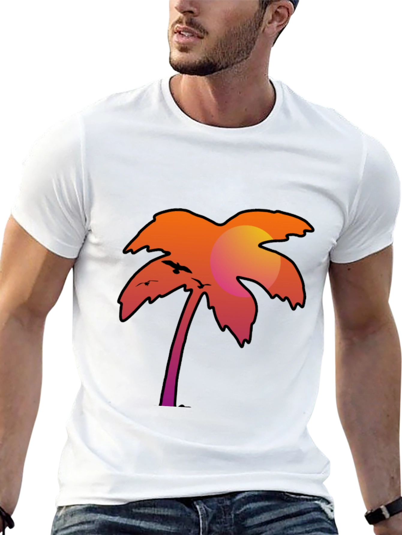 Black Sunset Palm Tree Graphic Tee - Stylish Black T-Shirt view 13