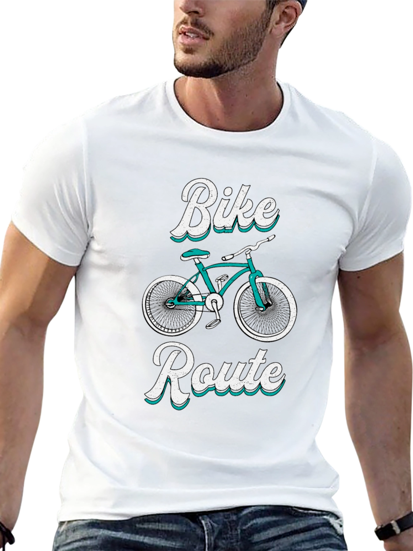 Black Bike Route Graphic Tee - Black Cotton T-Shirt view 13