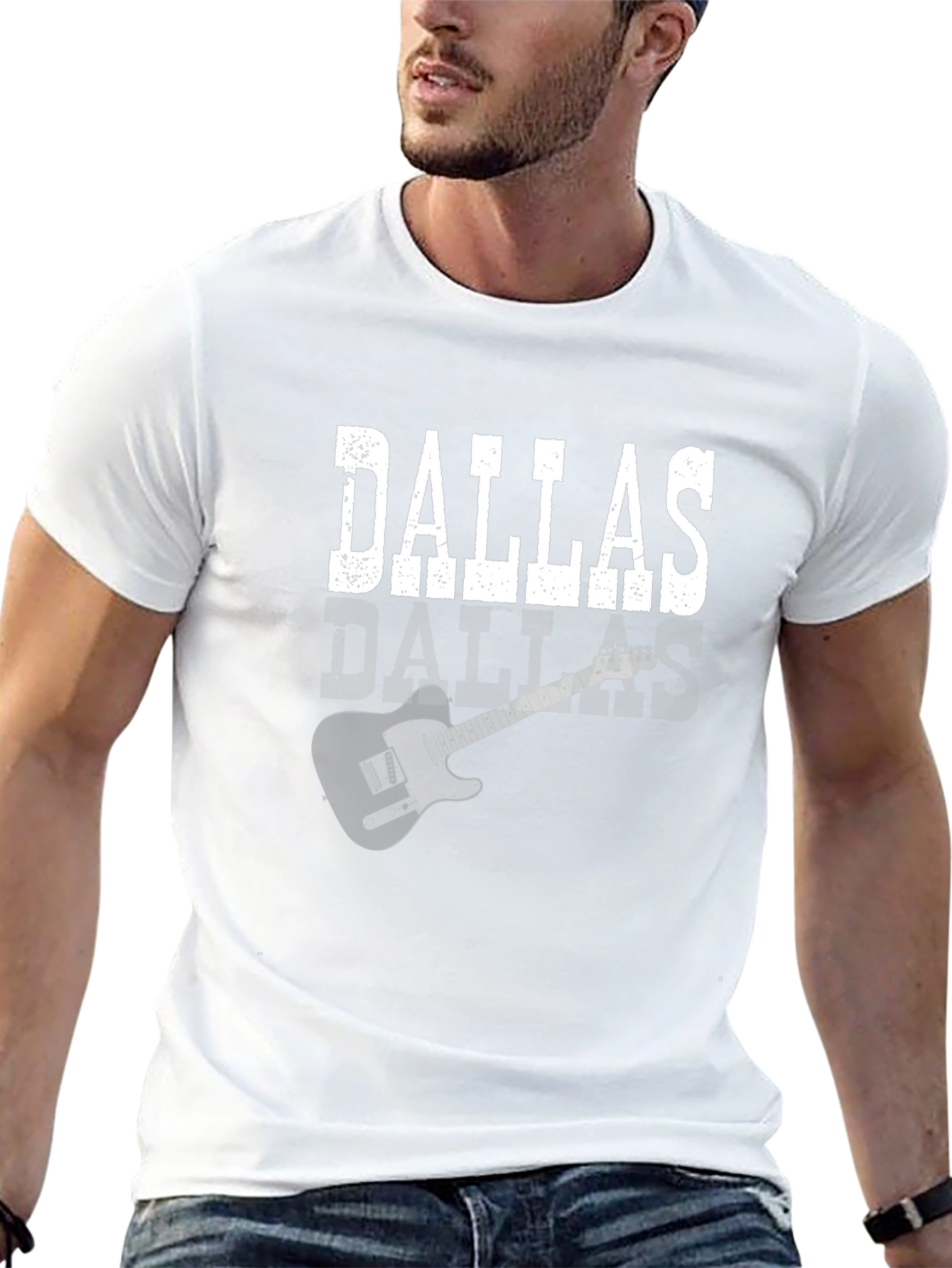 Black Dallas Guitar Graphic Tee - Black Cotton T-Shirt view 13
