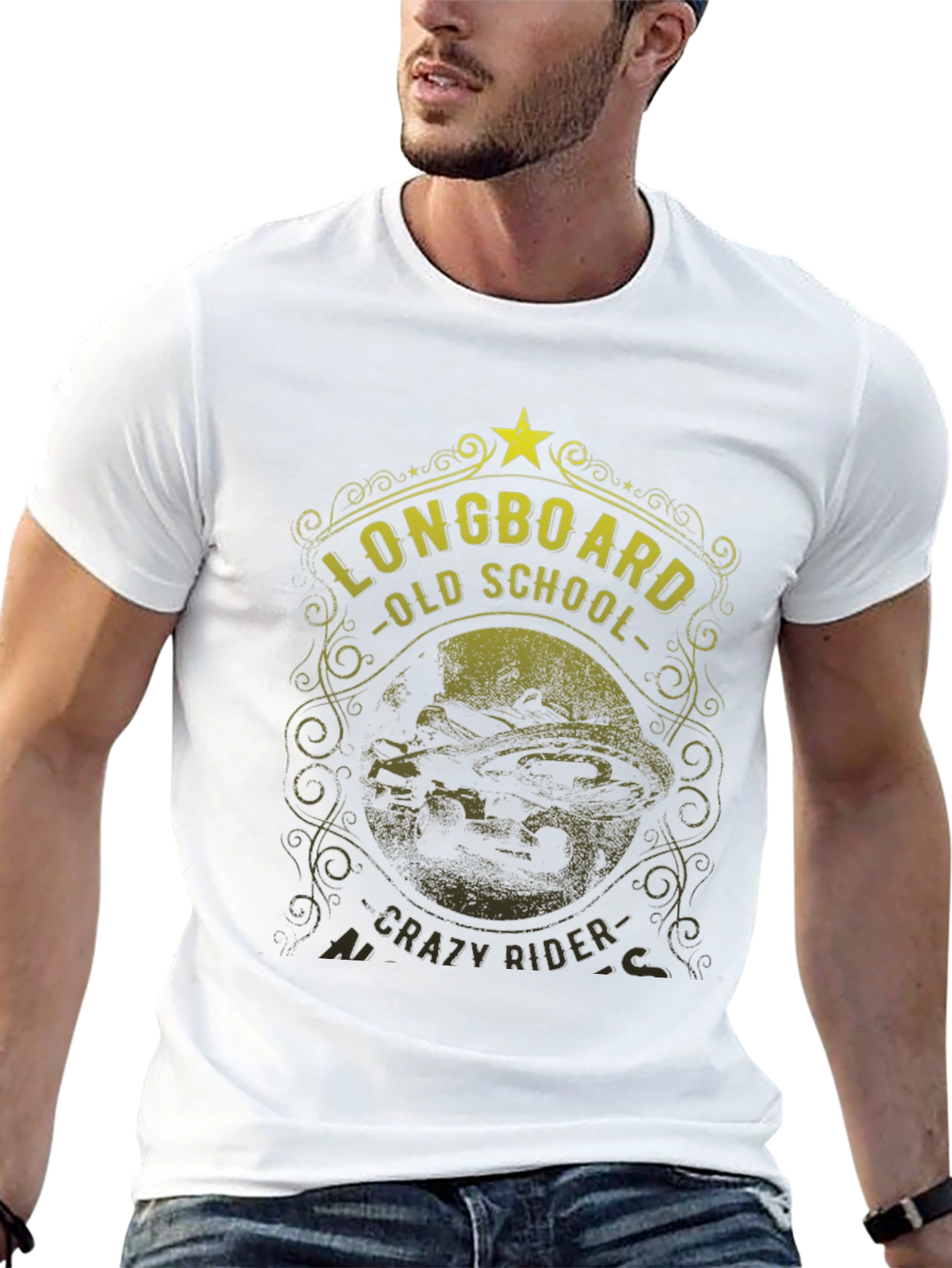 Black Longboard Old School Crazy Rider Graphic Tee view 13