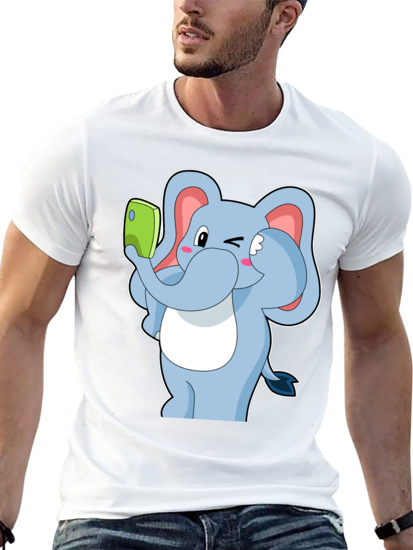 Black Elephant Selfie T-Shirt - Fun Cartoon Tee view 13