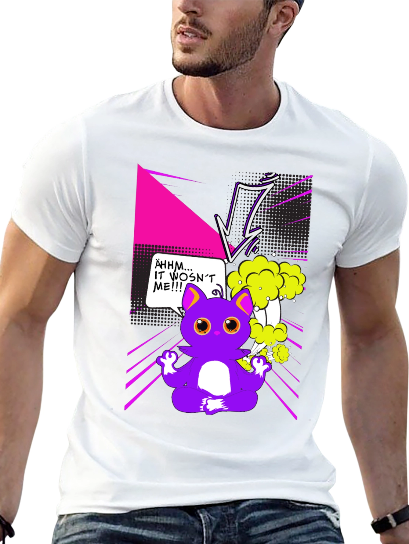 Black Funny Cartoon Cat Graphic T-Shirt view 13