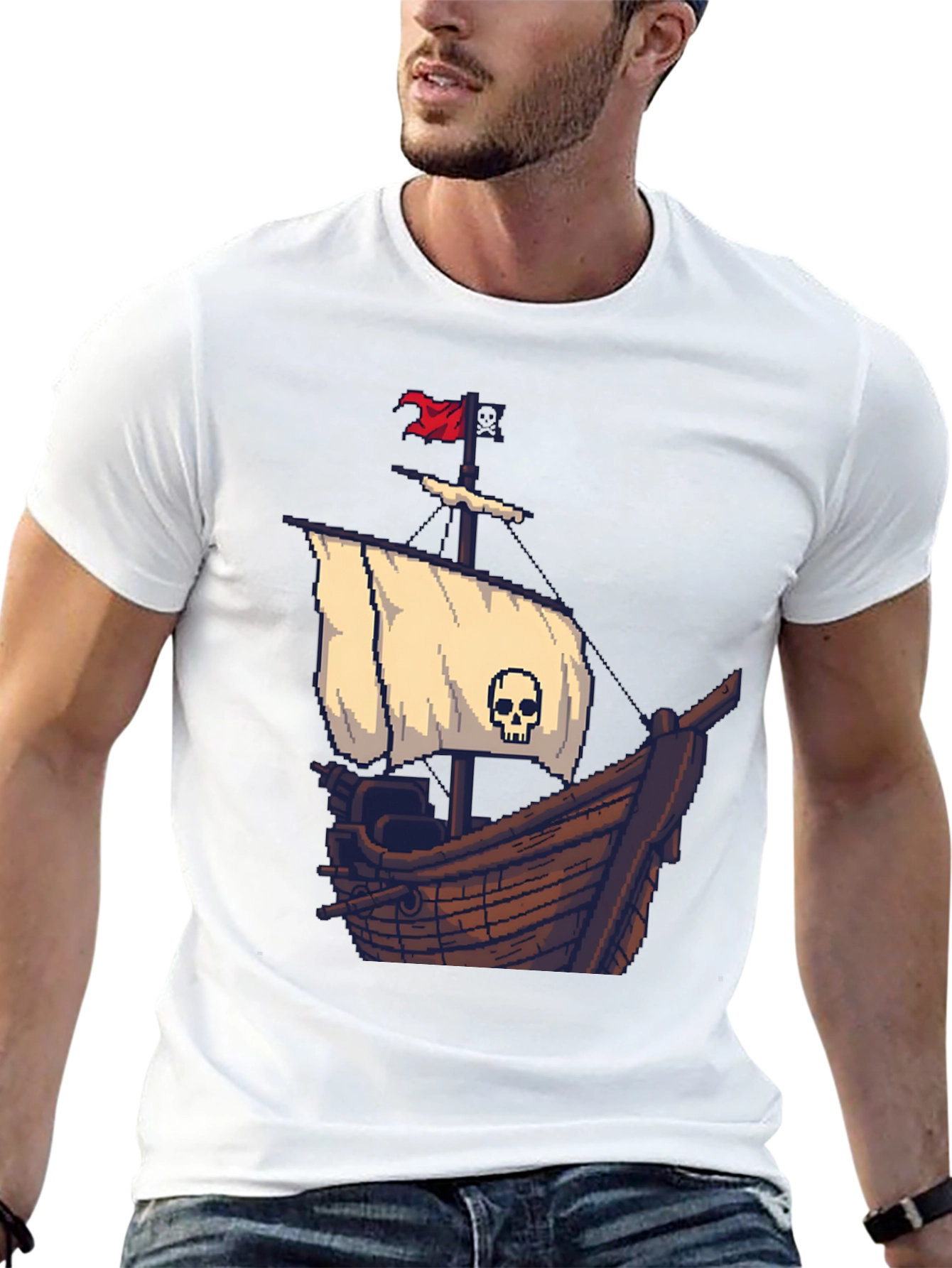 Pirate Ship Pixel Art Black T-Shirt - 13