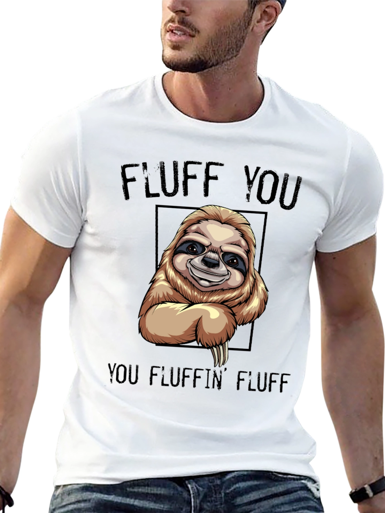 Black Funny Sloth T-Shirt - "Fluff You You Fluffin' Fluff" view 13