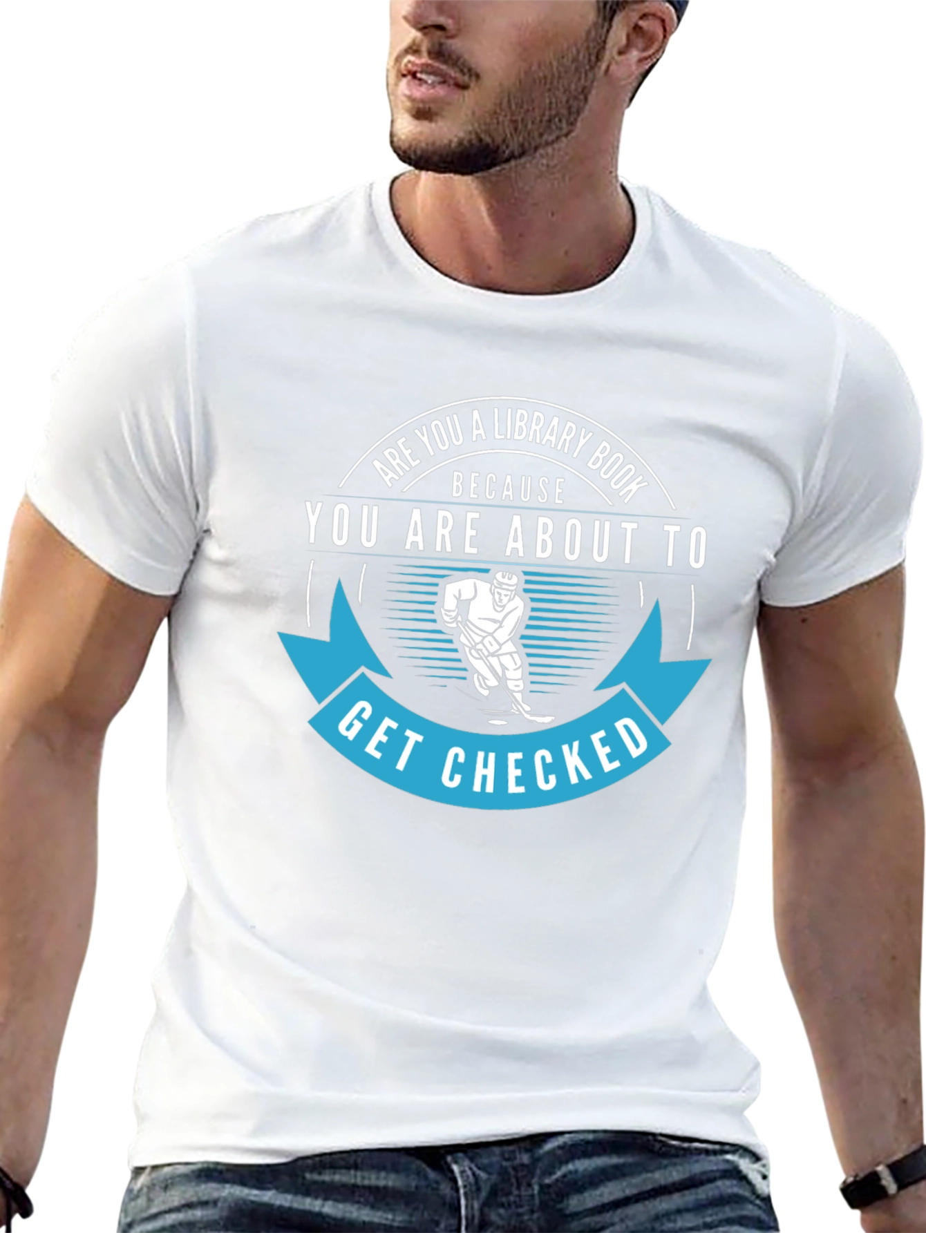 Black Funny Hockey T-Shirt: Library Book, Get Checked view 13