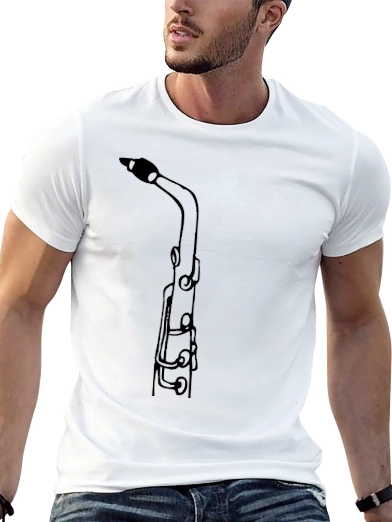 Black Saxophone Outline Graphic T-Shirt view 13