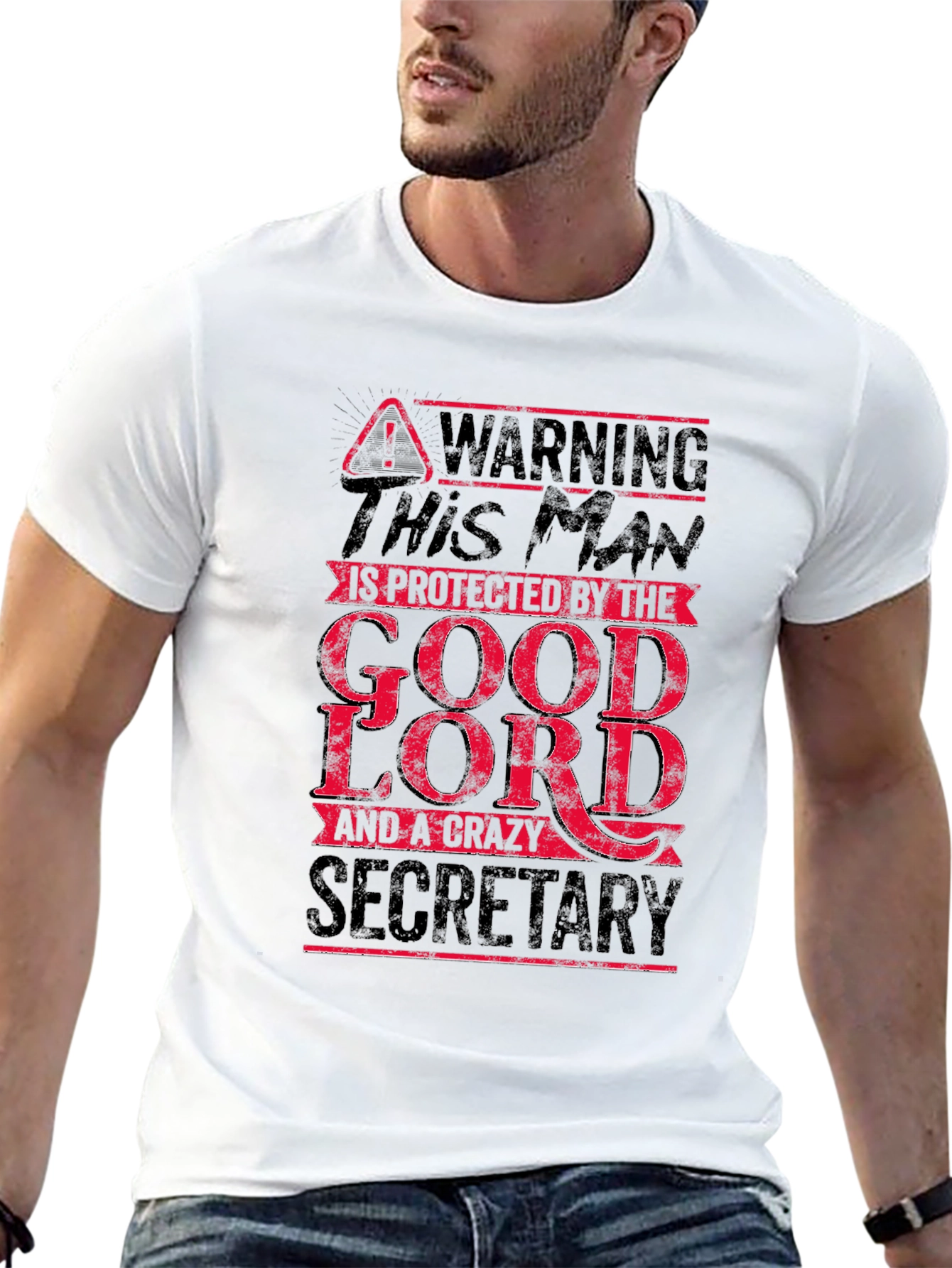 Black Warning: Good Lord & Crazy Secretary Men's T-Shirt view 13
