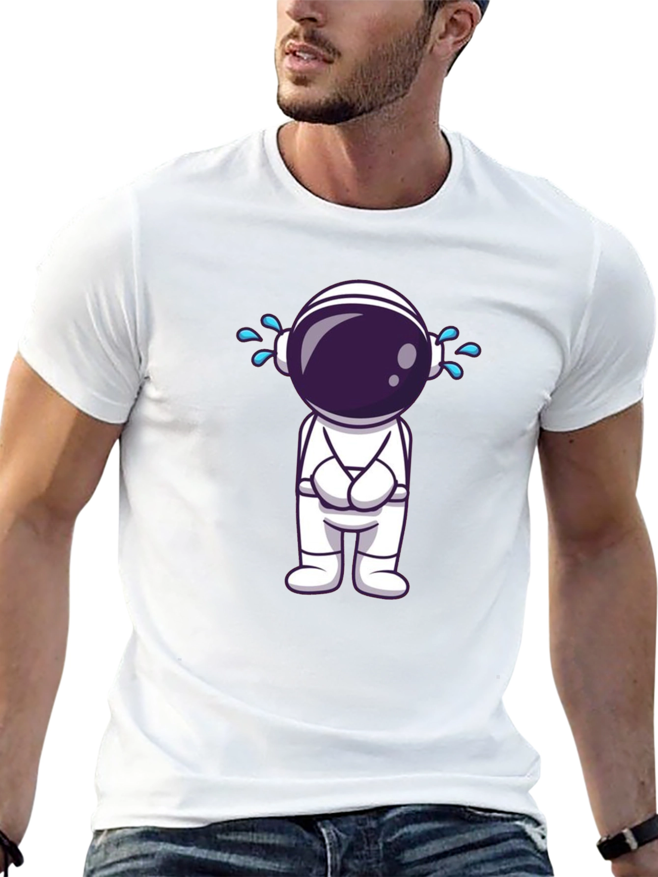 Black Sad Astronaut Graphic T-Shirt view 13