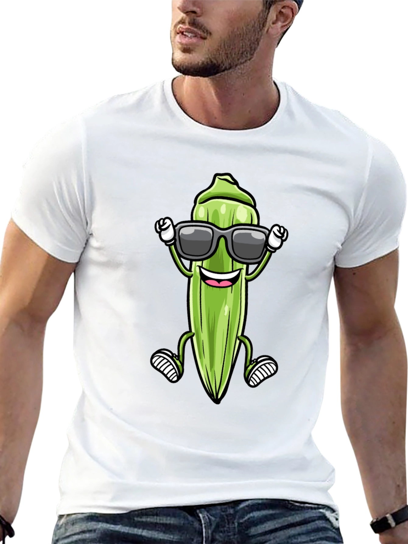 Black Cool Okra Cartoon T-Shirt view 13