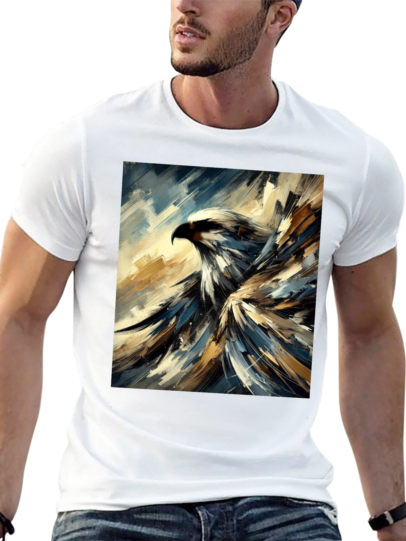 Black Abstract Eagle Graphic Black T-Shirt view 13
