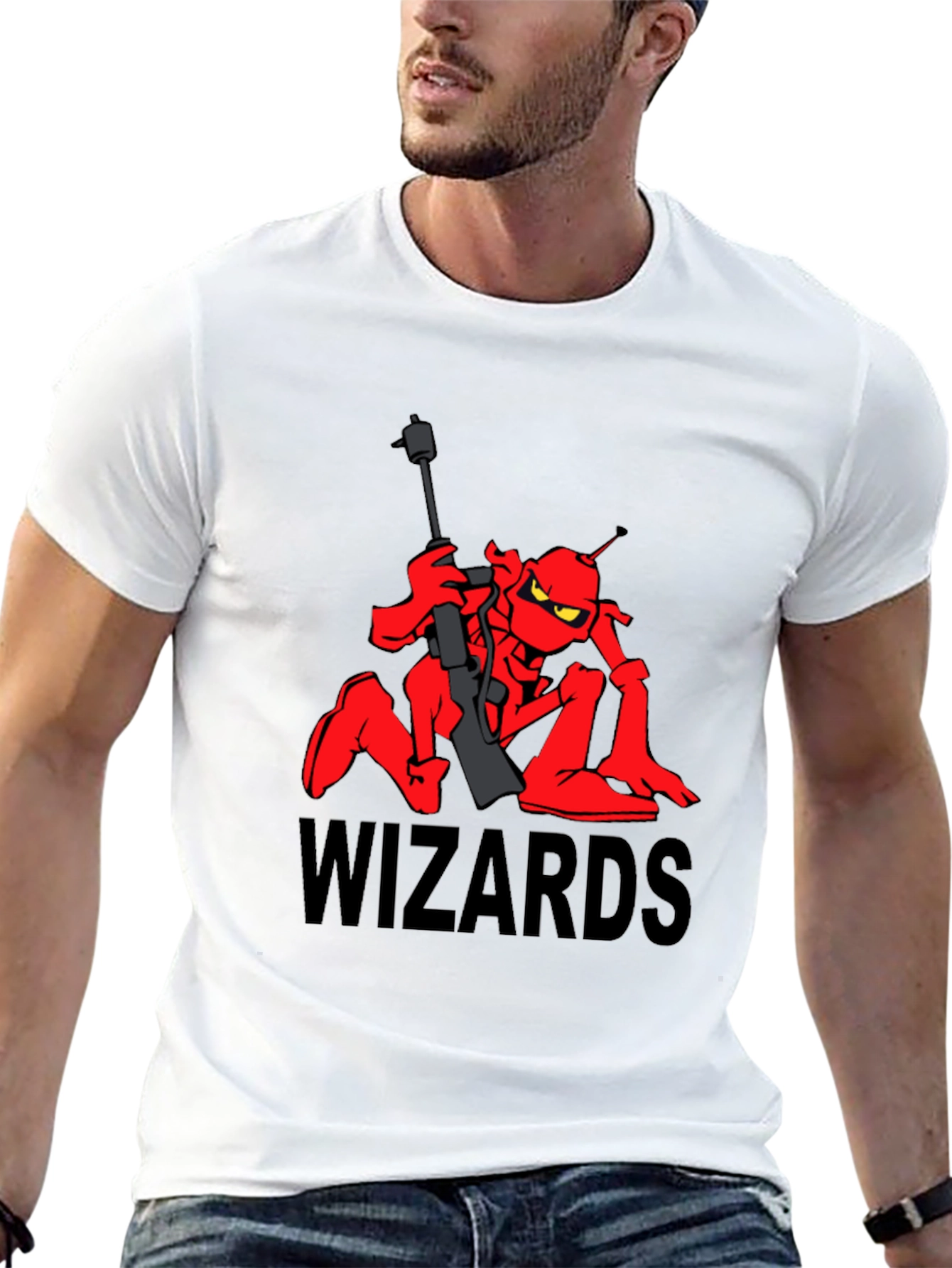 Black Wizards Cartoon T-Shirt - Red Alien Design view 13
