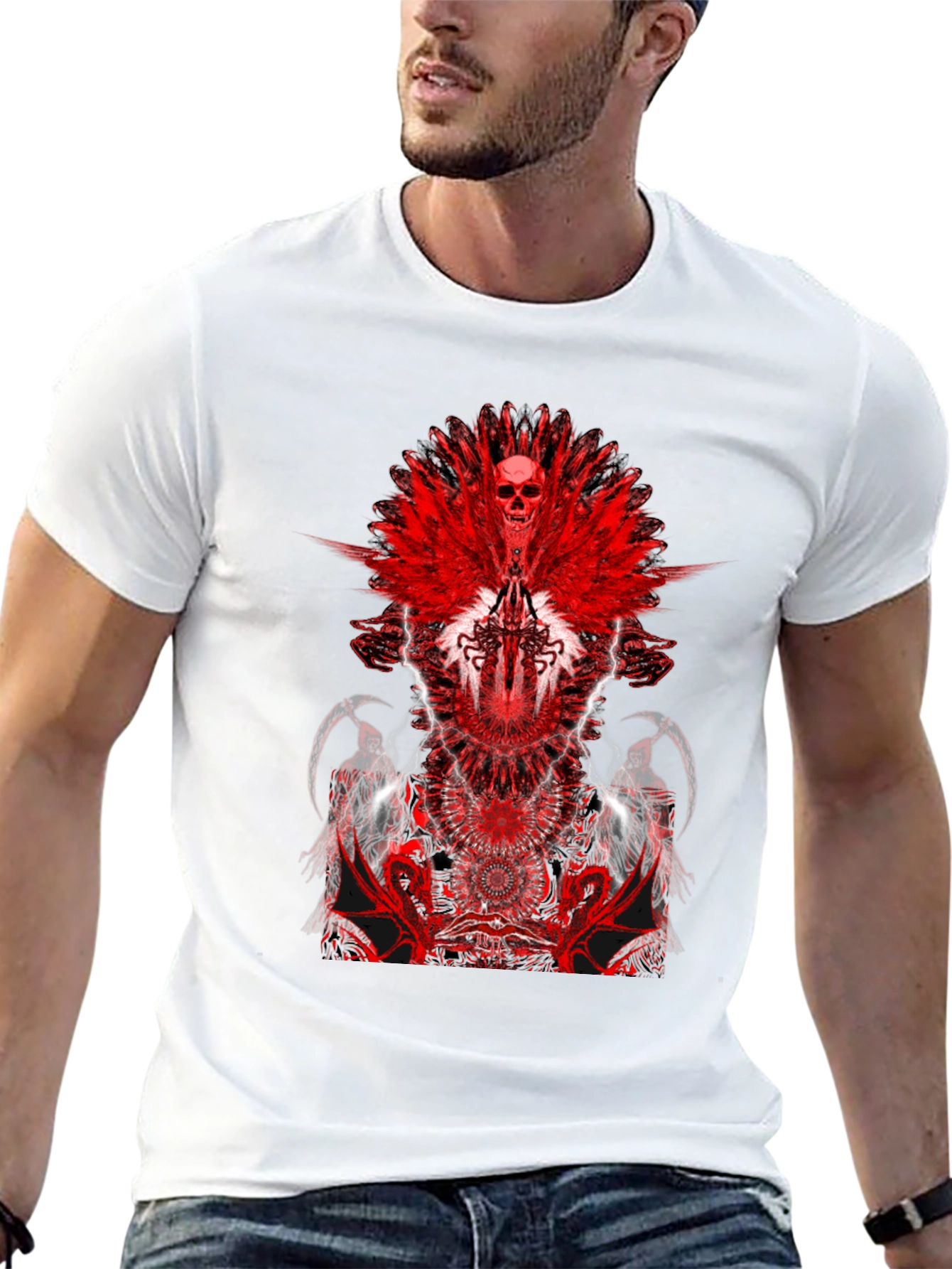 Black Skull & Wings Graphic T-Shirt - Dark Fantasy view 13