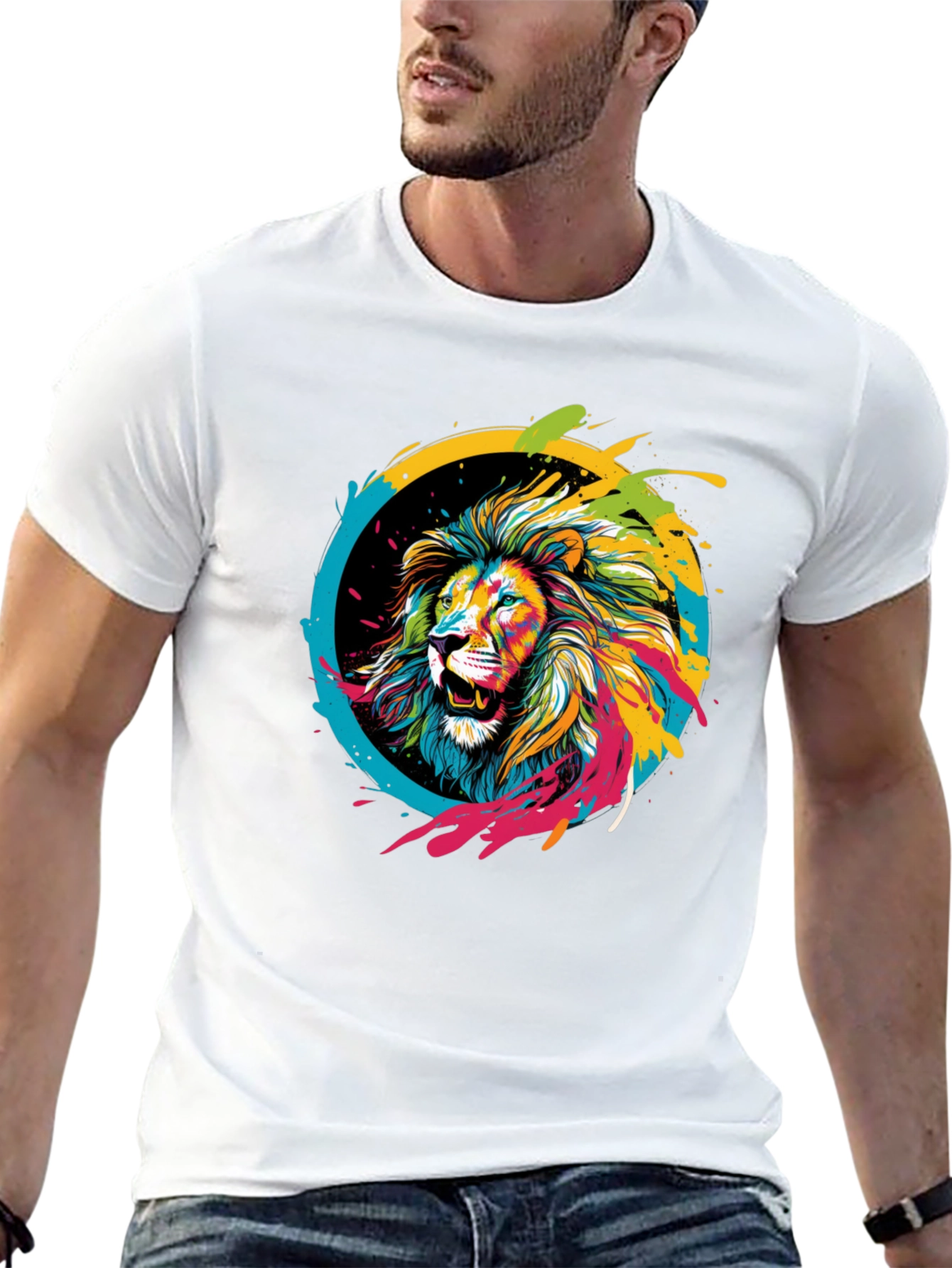 Black Lion Art T-Shirt - Colorful Graphic Tee view 13