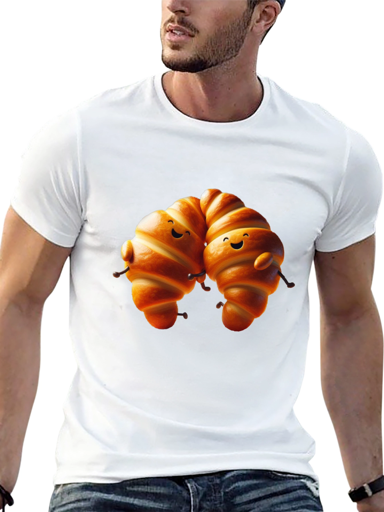 Black Cute Croissant Couple Graphic Tee view 13