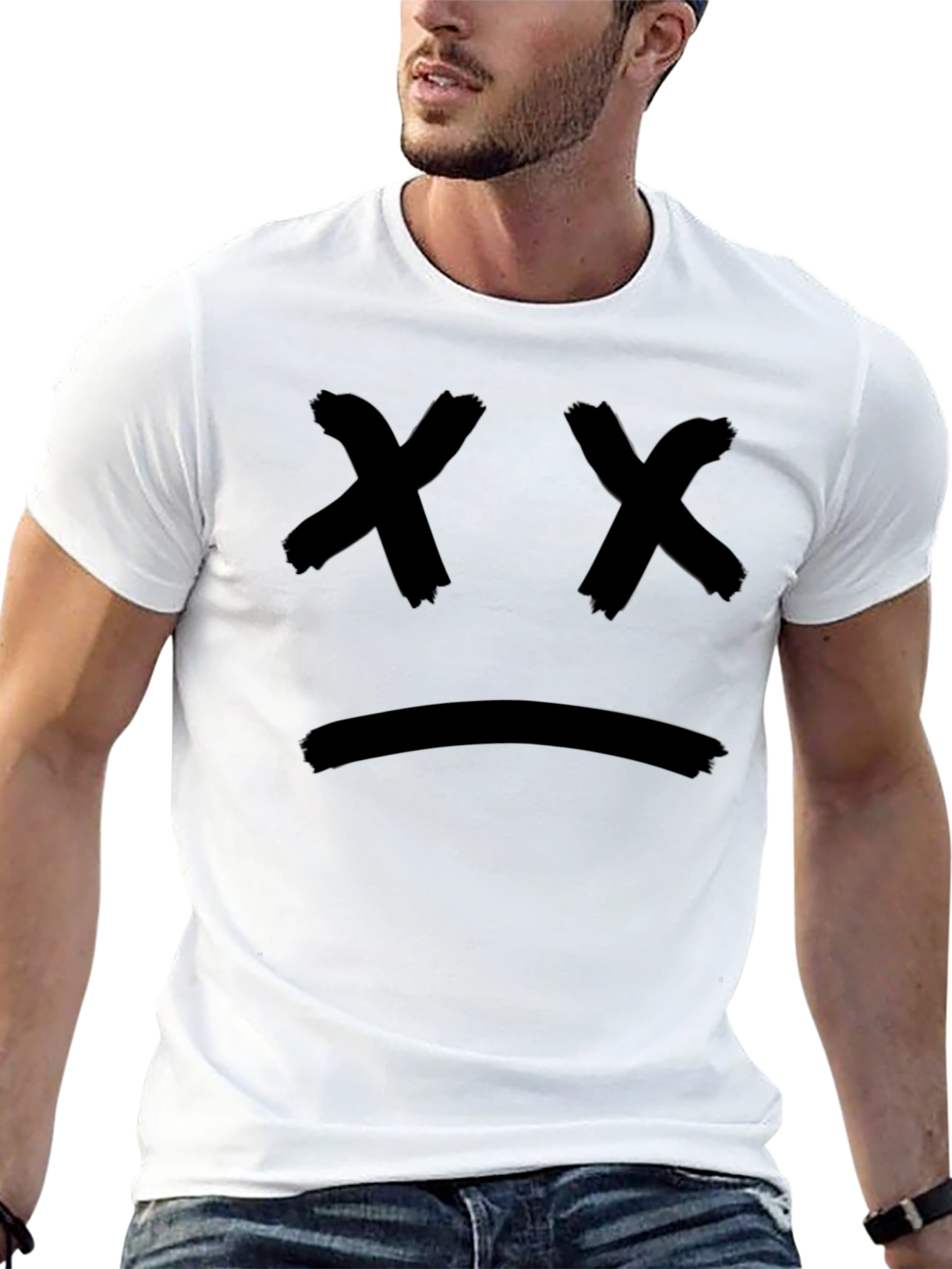 Black Sad Face Graphic Black T-Shirt view 13