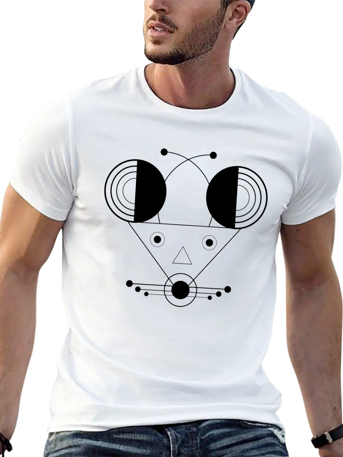 Black Abstract Geometric Face Black T-Shirt view 13