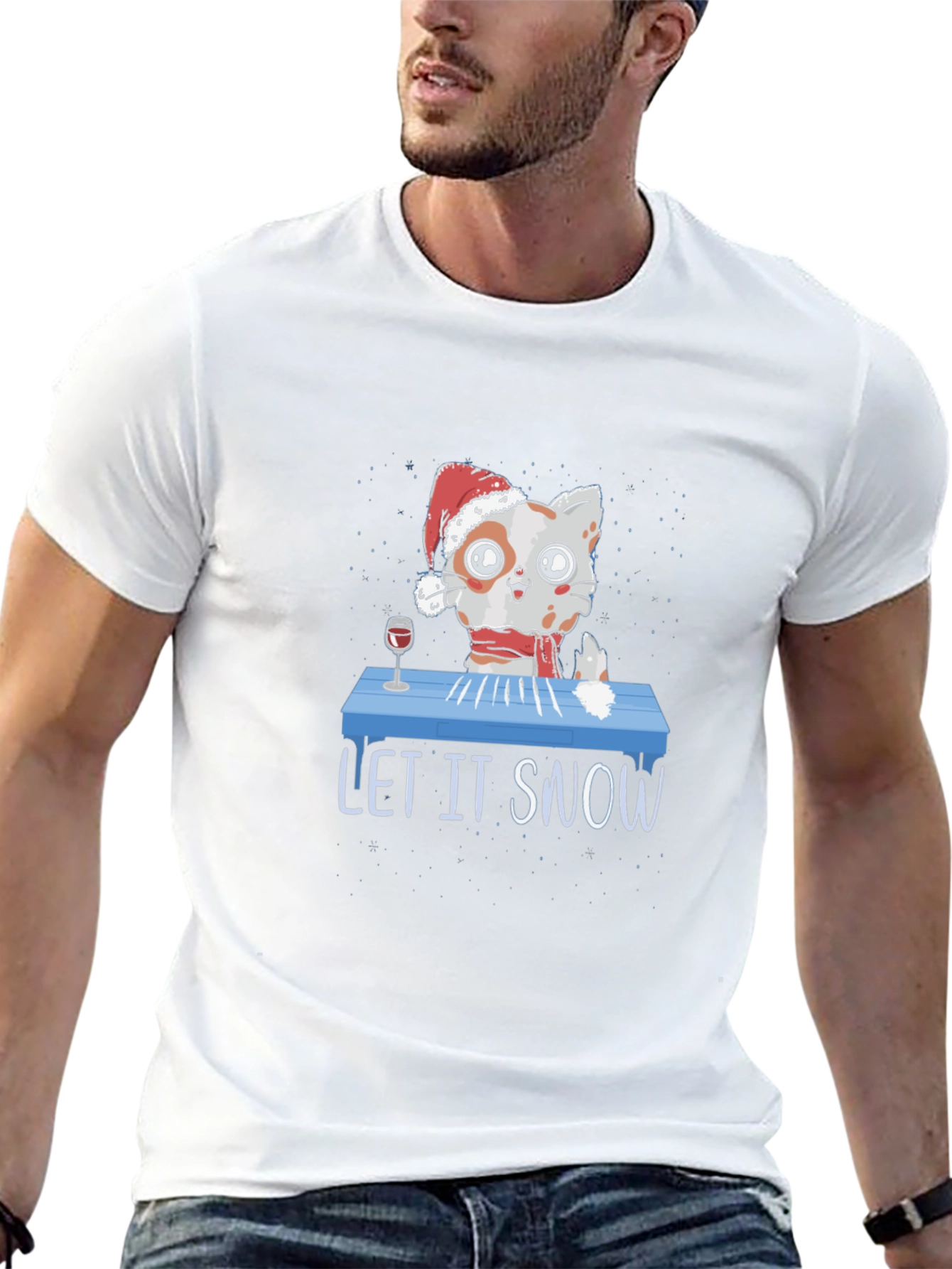 Black Let It Snow Funny Christmas Cat T-Shirt view 13
