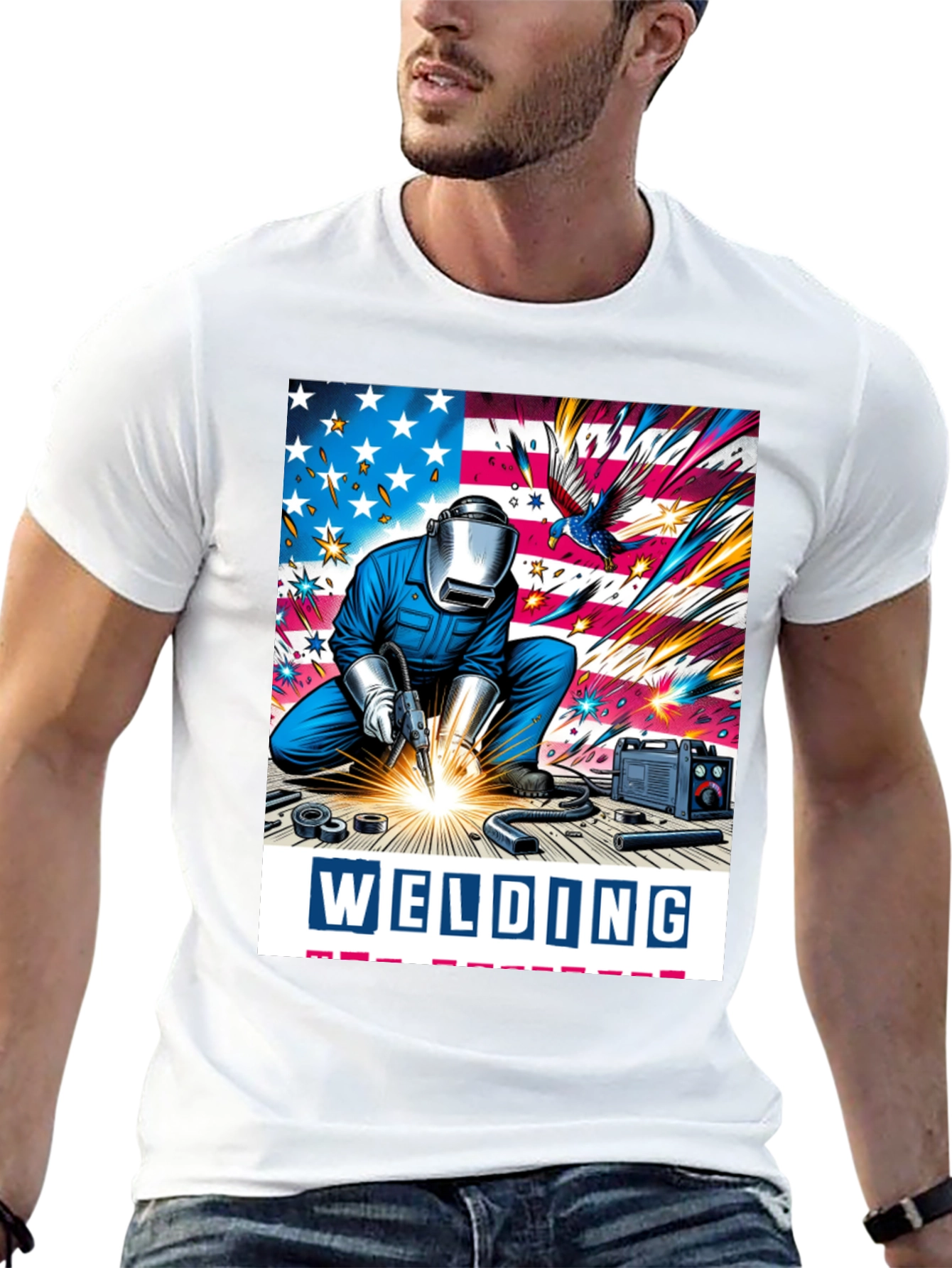 Black Welding American Flag Graphic Tee view 13