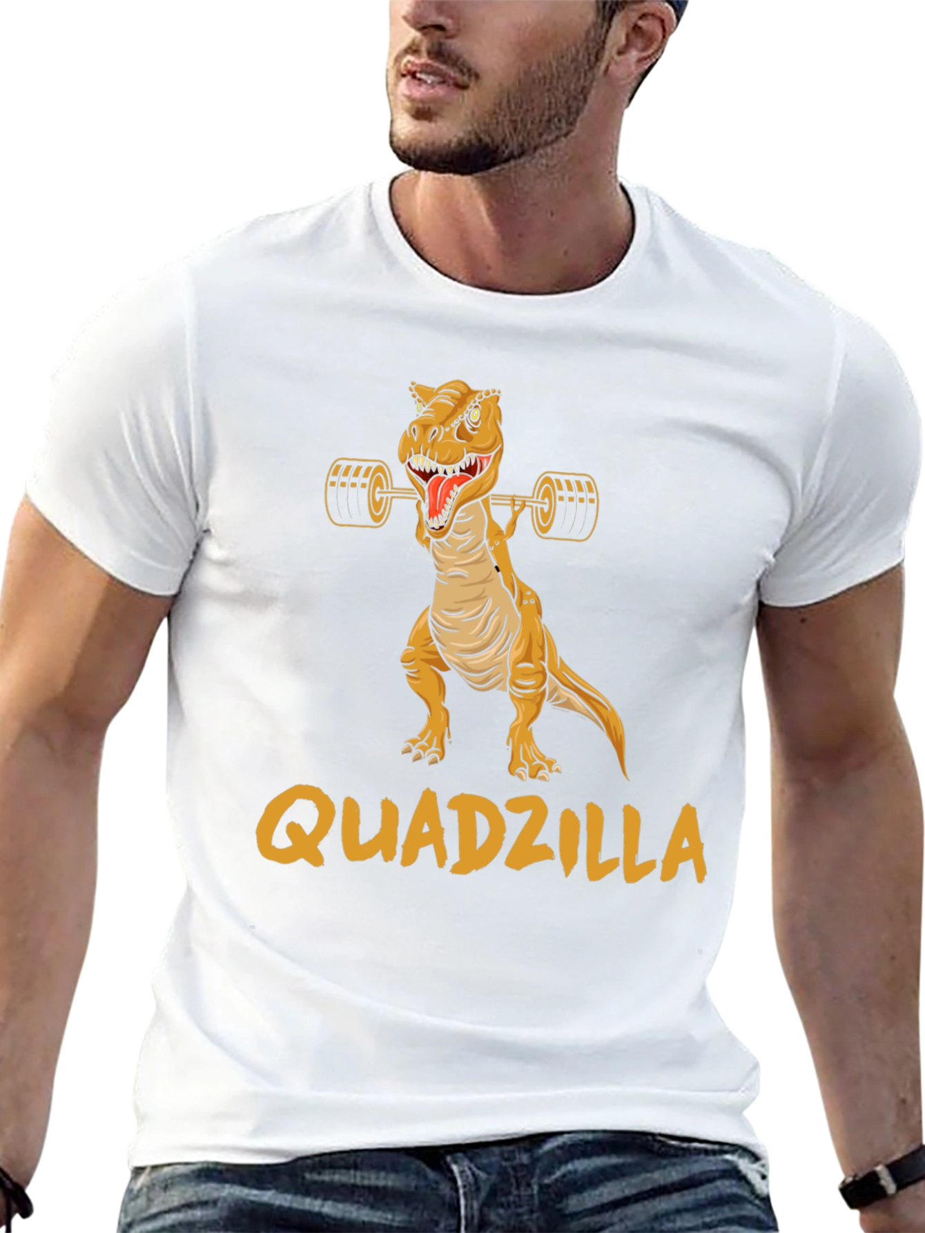 Black Quadzilla Weightlifting Dinosaur Graphic T-Shirt view 13