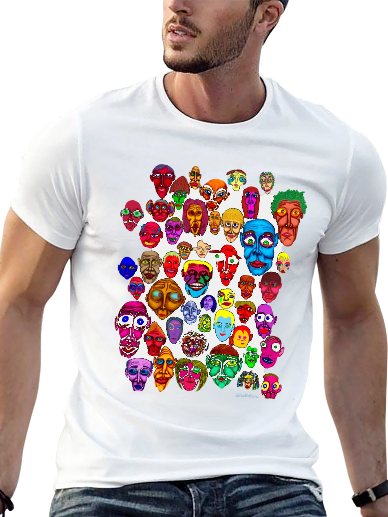 Black Unique Colorful Faces Graphic Tee view 13