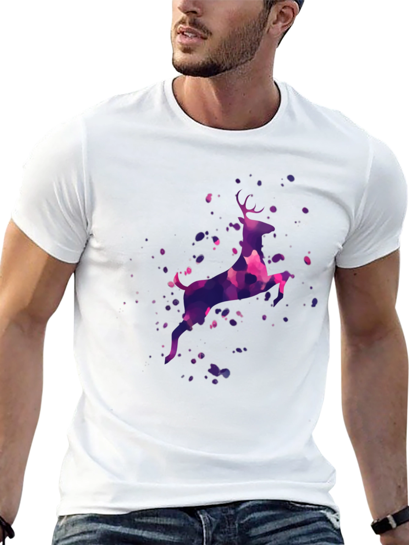 Black Watercolor Deer Graphic Tee - Black Casual Shirt view 13