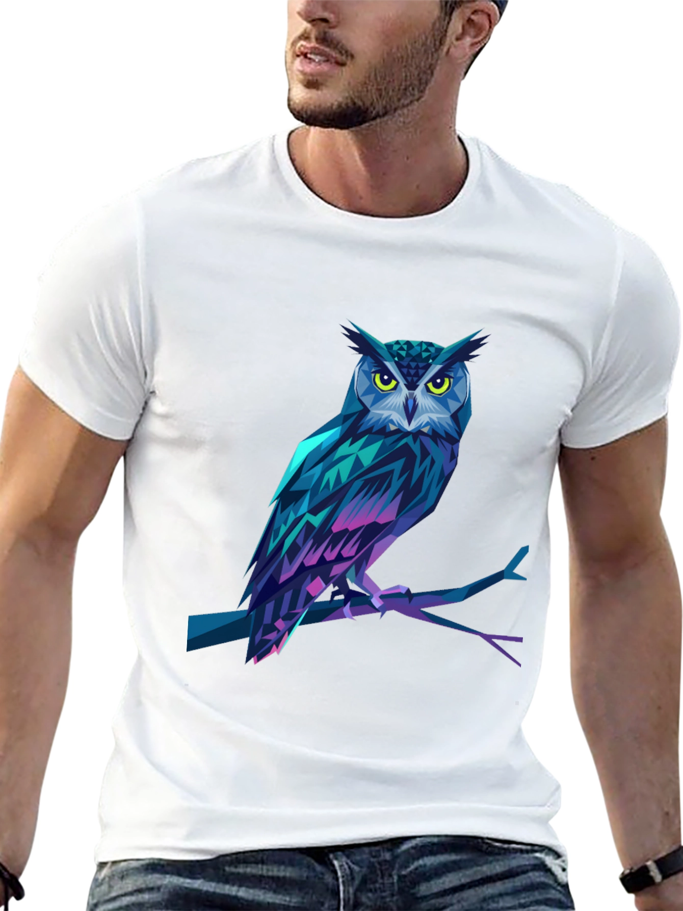 Black Geometric Owl Graphic Print Black T-Shirt view 13