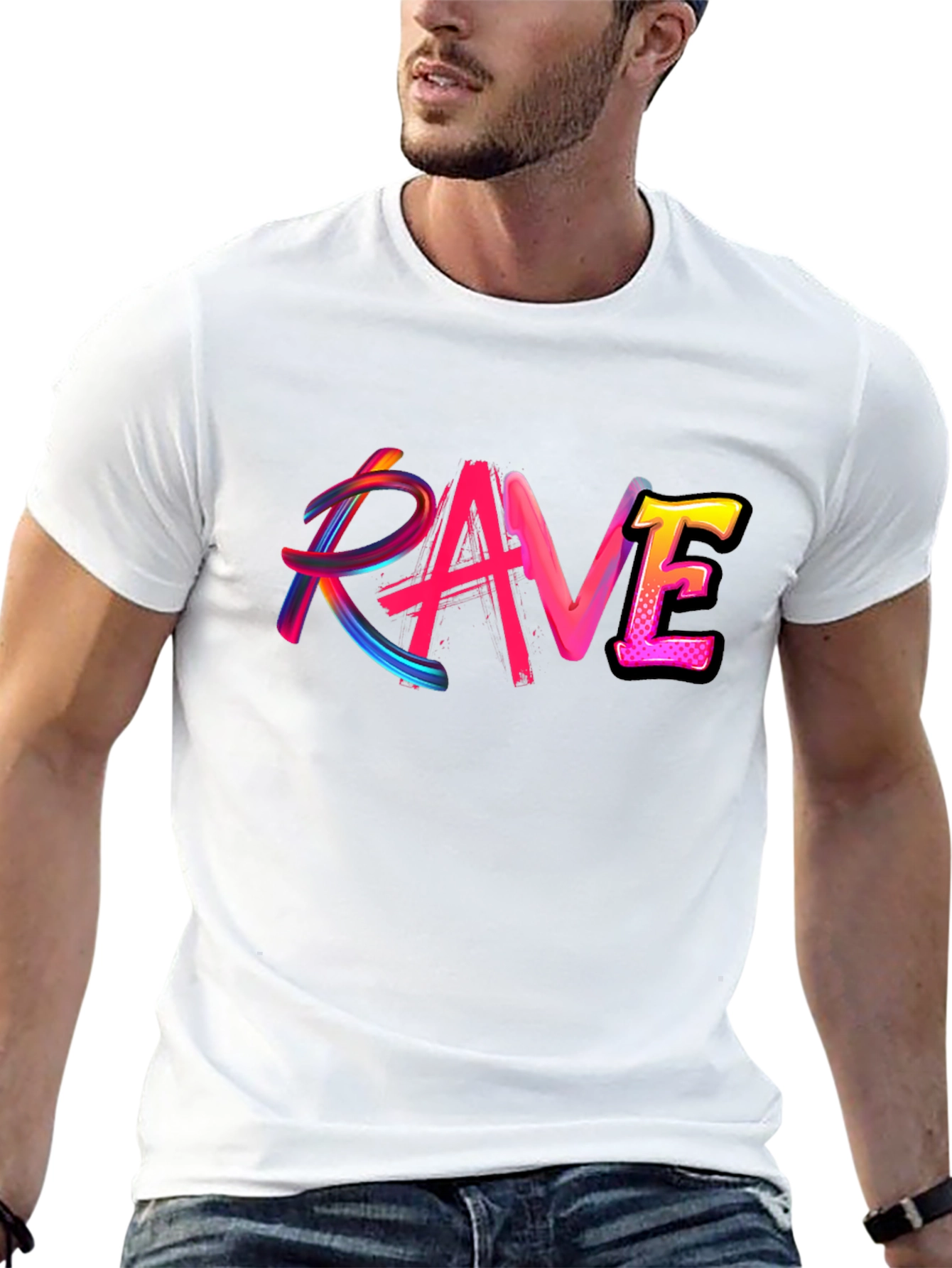 Black Rave Graphic Black T-Shirt Funky Party Tee view 13